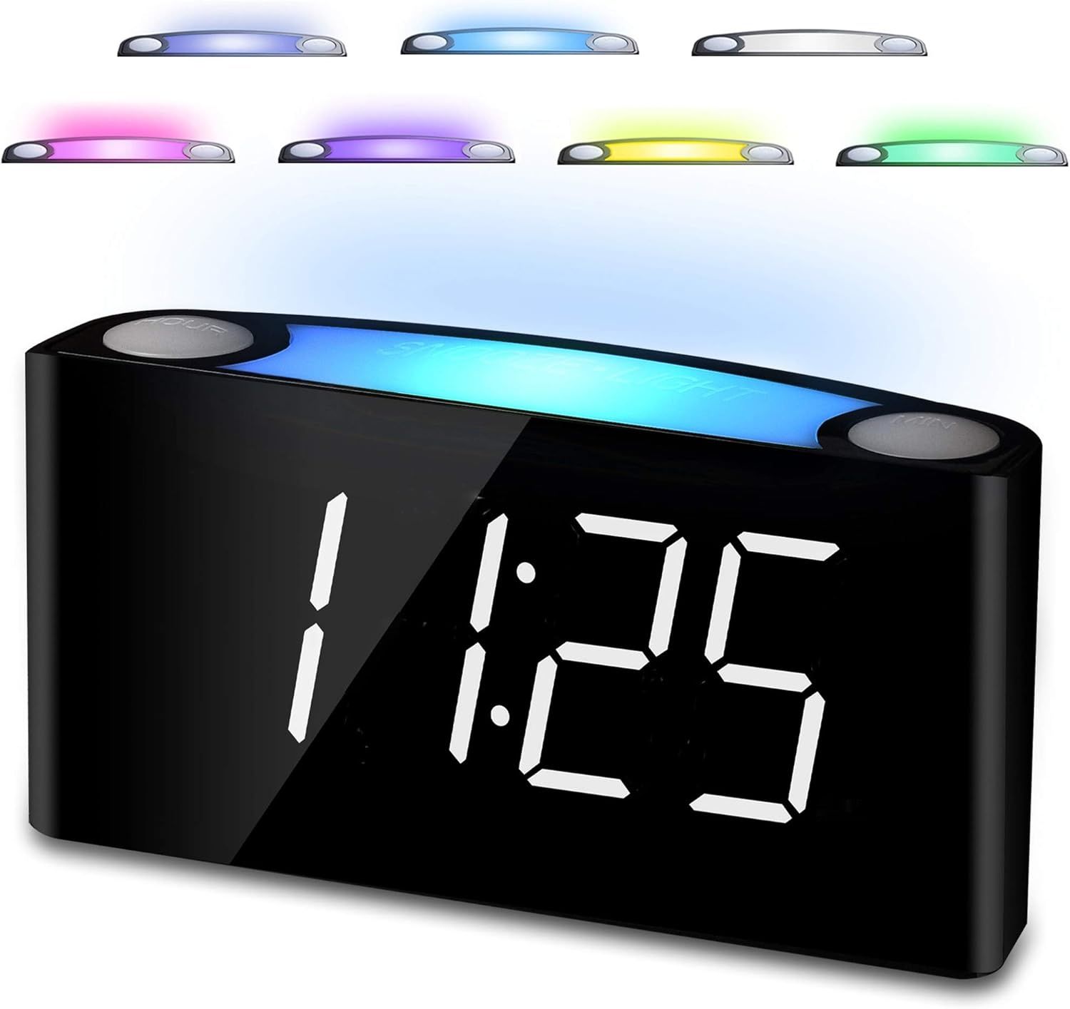 Cyfrowy budzik LED, 7-kolorowe światło, 2 porty USB, drzemka.