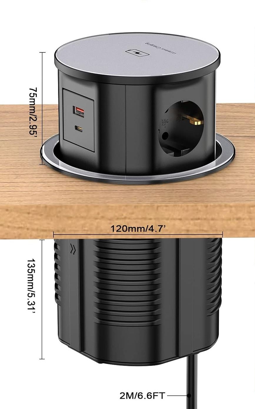 Gniazdo Ohuo USB C 15W: trójfazowe, ładowanie bezprzewodowe, USB, 120 mm.