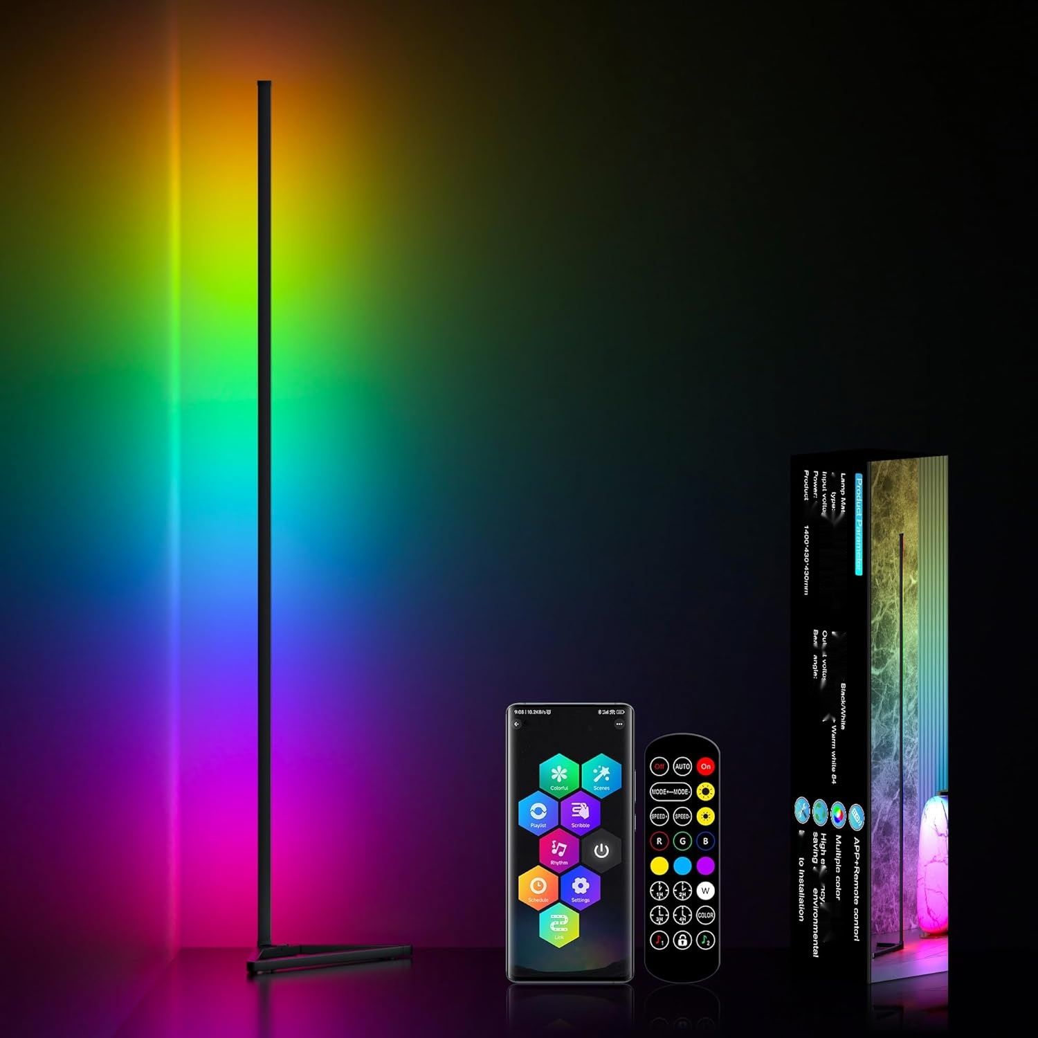 Lampa MIWATT LED 143 cm, RGB, z pilotem i aplikacją, ściemniana.