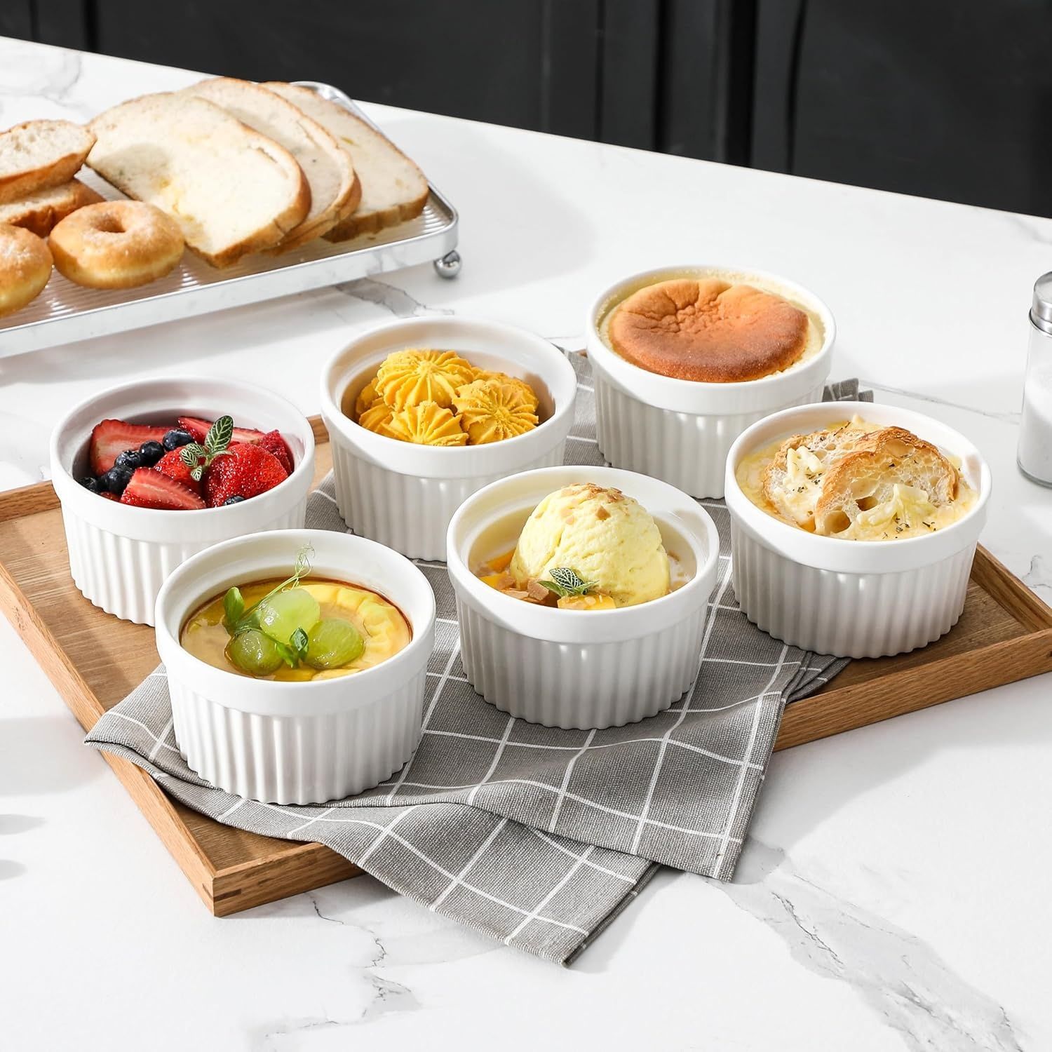 MALACASA Seria Ramekin zestaw 6 miseczek do sufletu 380 ml, białe