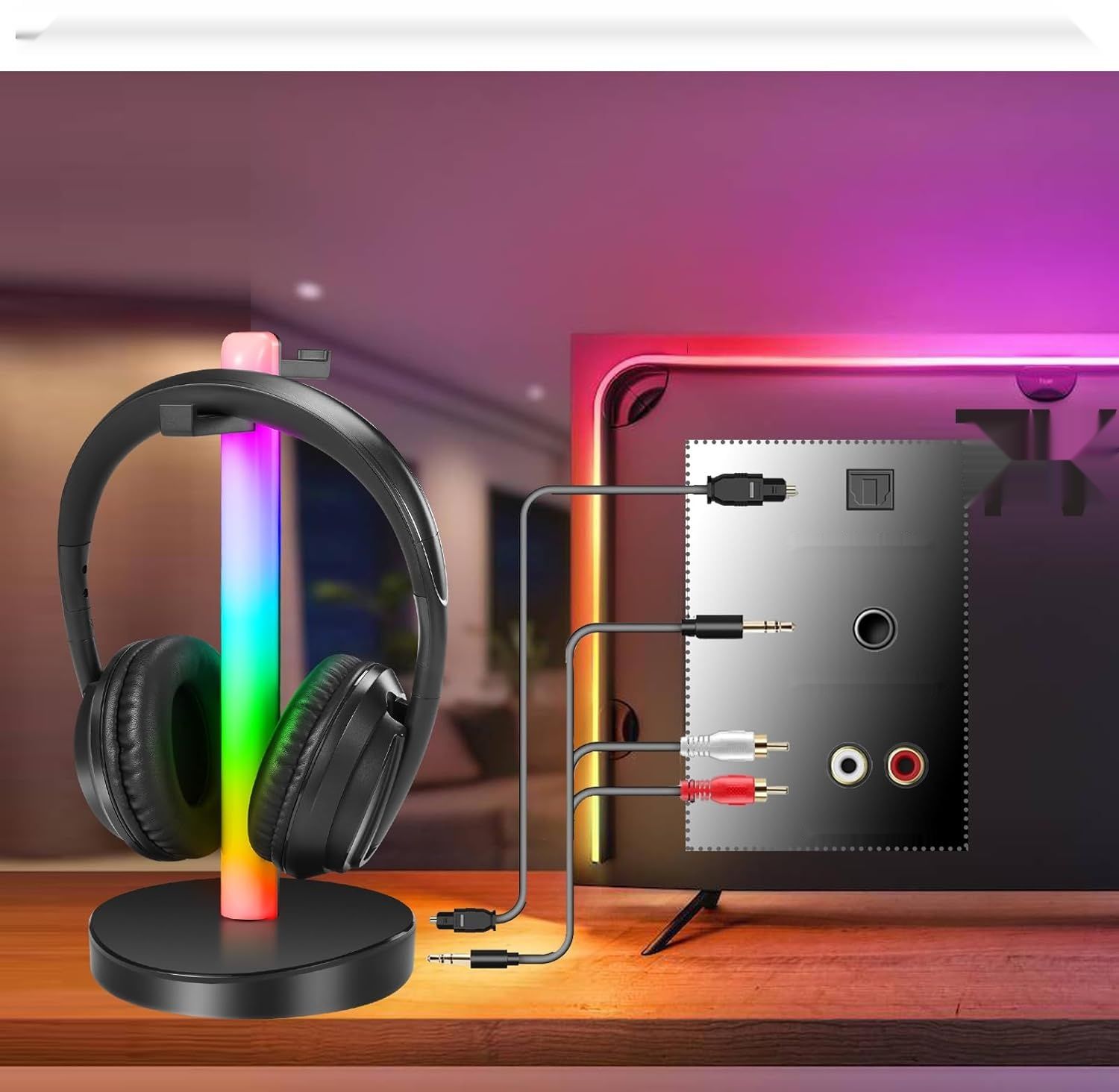 ZANCHIE słuchawki bezprzewodowe z nadajnikiem RF, zasięg 100 m, RGB.