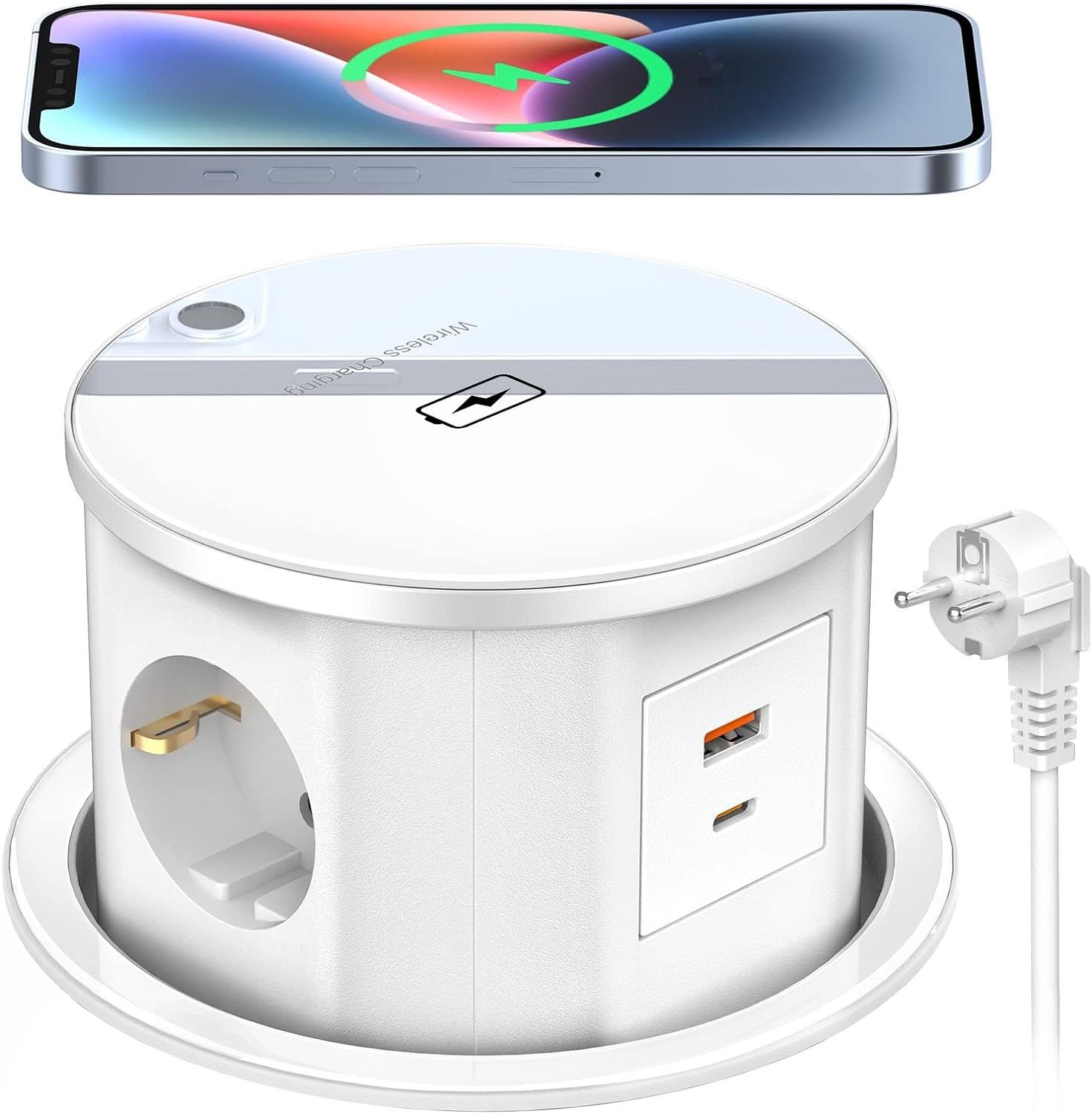 Gniazdo Ohuo z USB C 20W i ładowarką 15W, kabel 2M, Biały