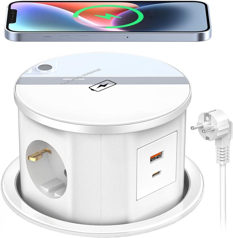 Gniazdo Ohuo z USB C 20W i ładowarką 15W, kabel 2M, Biały