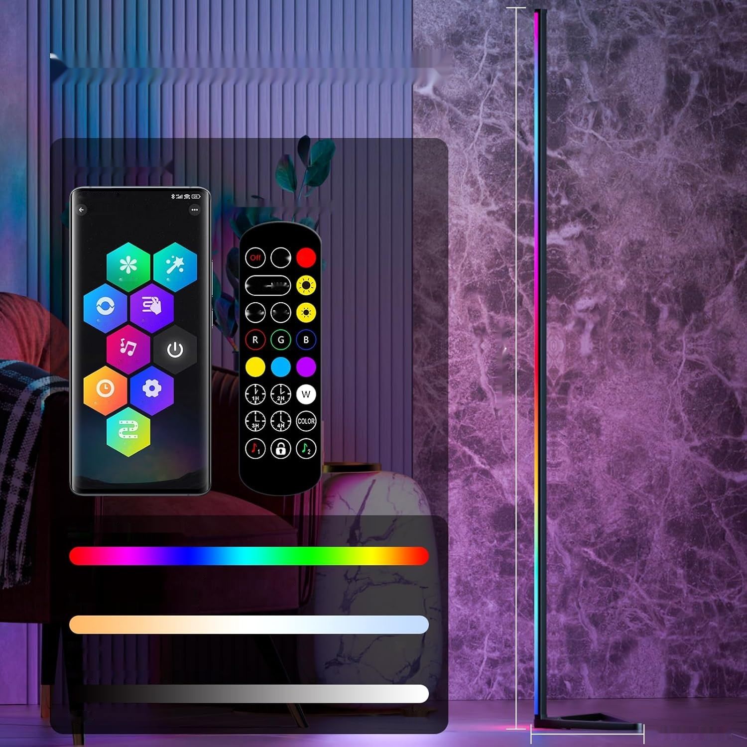 Lampa MIWATT LED 143 cm, RGB, z pilotem i aplikacją, ściemniana.