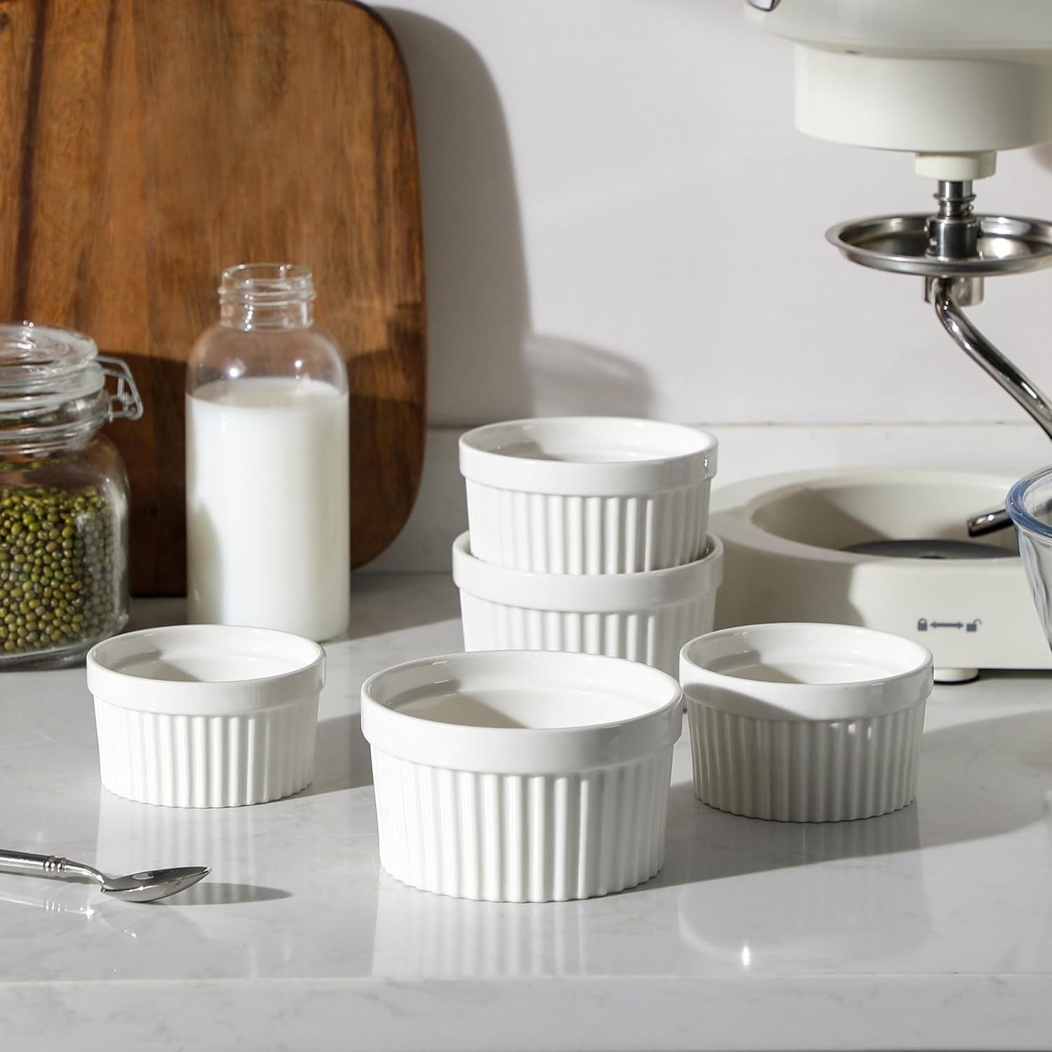 MALACASA Seria Ramekin zestaw 6 miseczek do sufletu 380 ml, białe