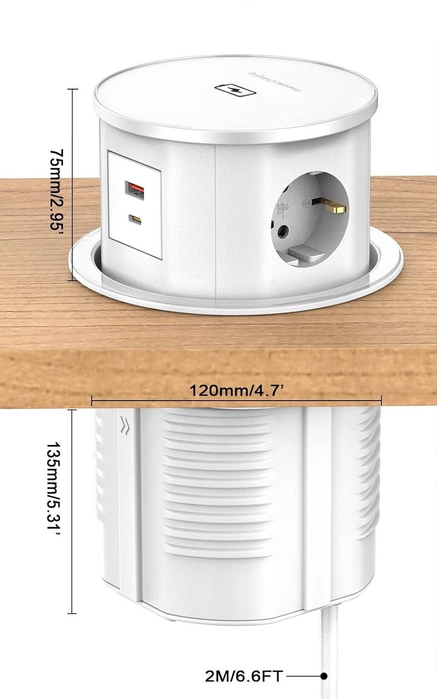 Gniazdo Ohuo z USB C 20W i ładowarką 15W, kabel 2M, Biały