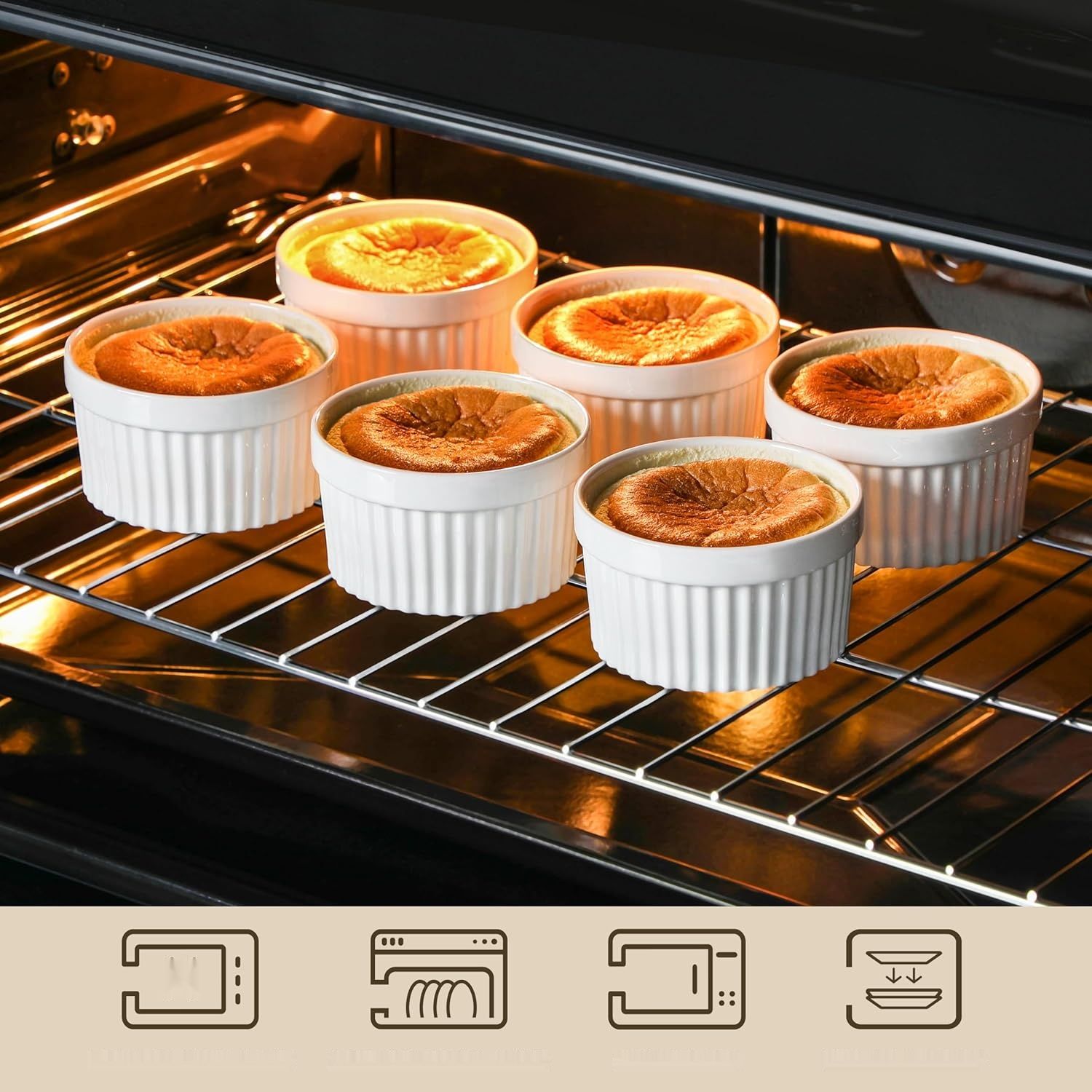 MALACASA Seria Ramekin zestaw 6 miseczek do sufletu 380 ml, białe