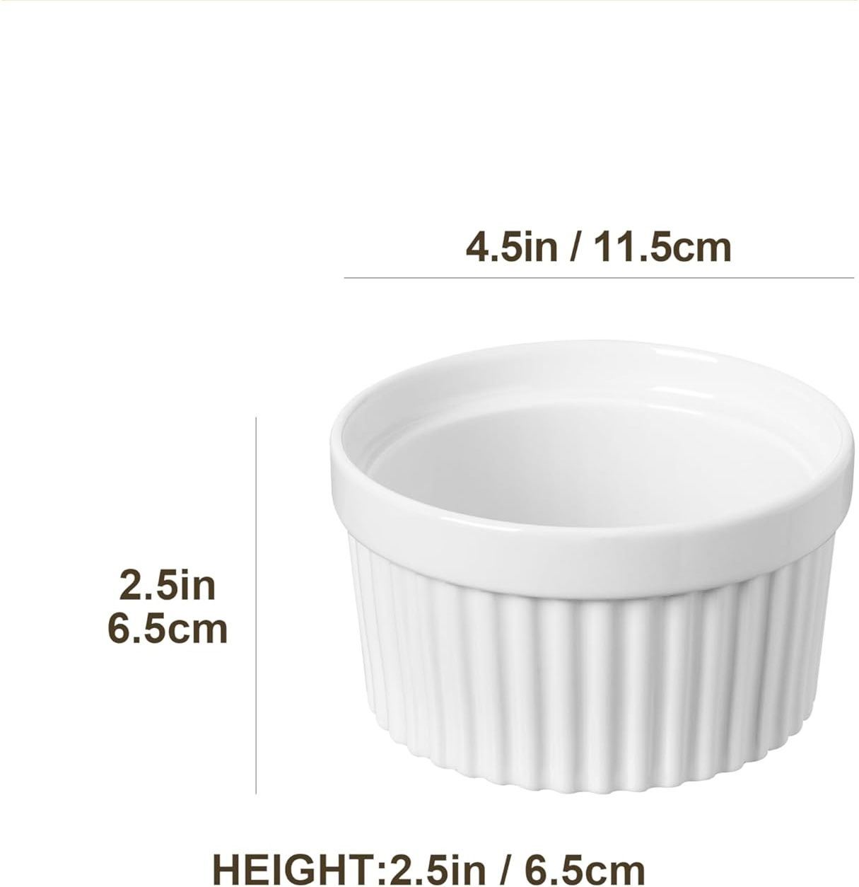 MALACASA Seria Ramekin zestaw 6 miseczek do sufletu 380 ml, białe