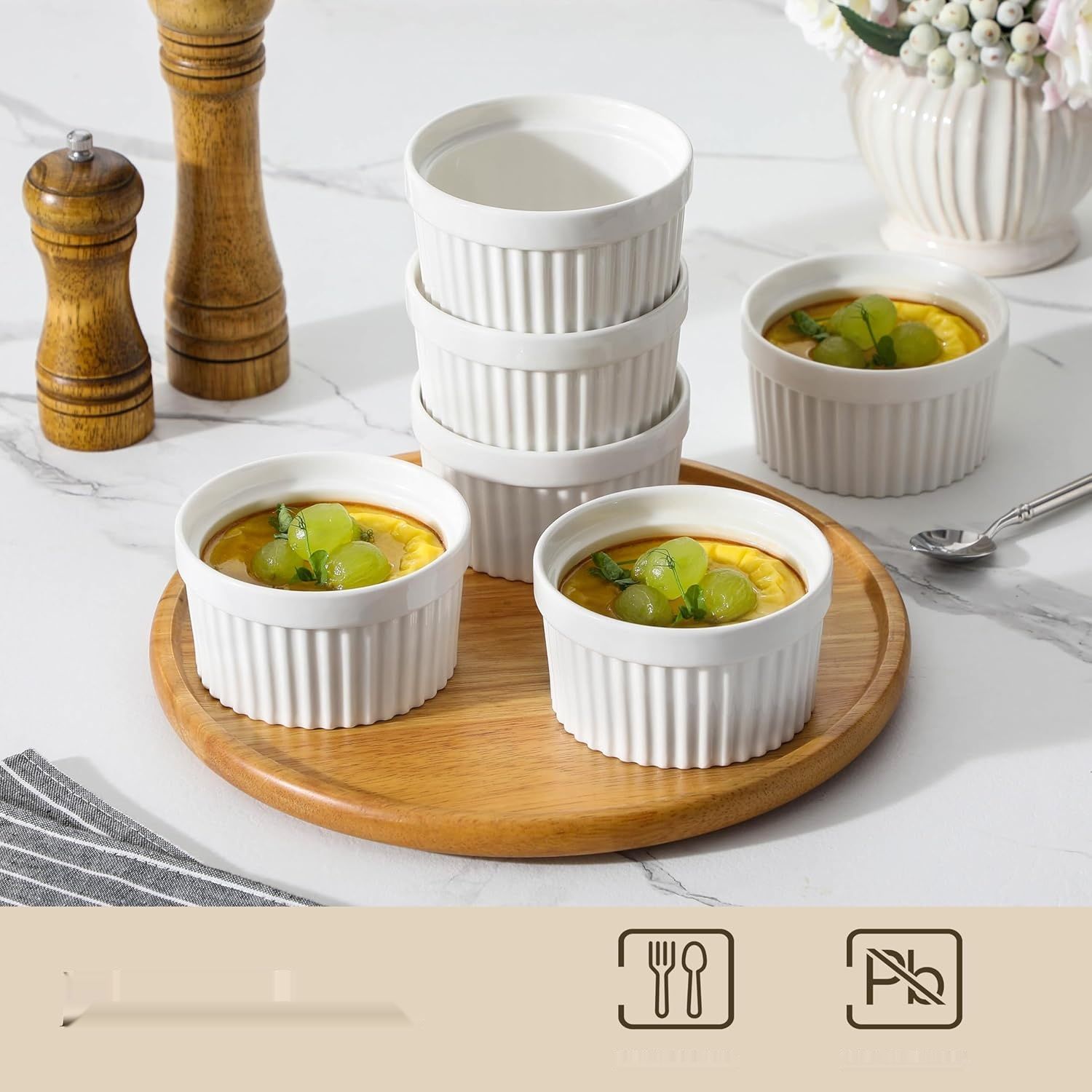 MALACASA Seria Ramekin zestaw 6 miseczek do sufletu 380 ml, białe