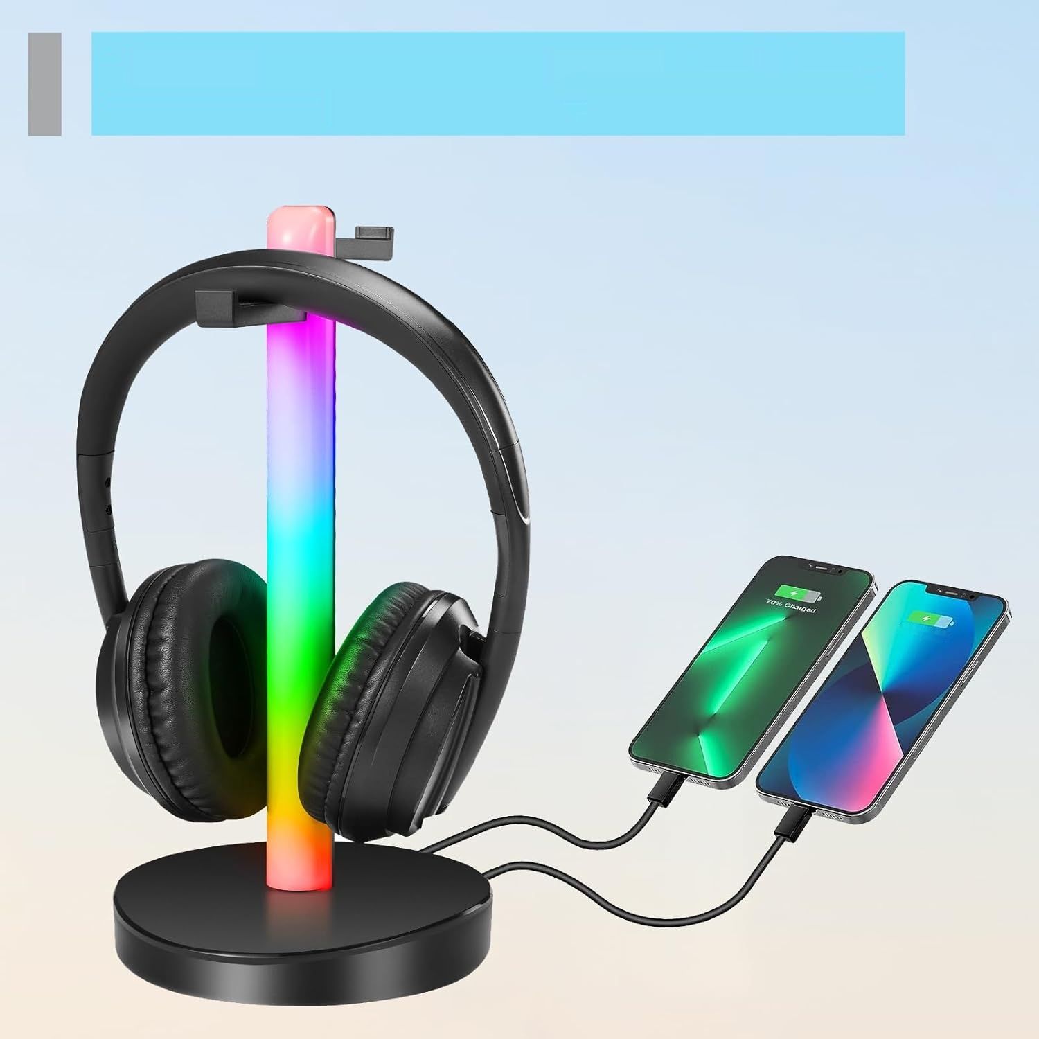 ZANCHIE słuchawki bezprzewodowe z nadajnikiem RF, zasięg 100 m, RGB.