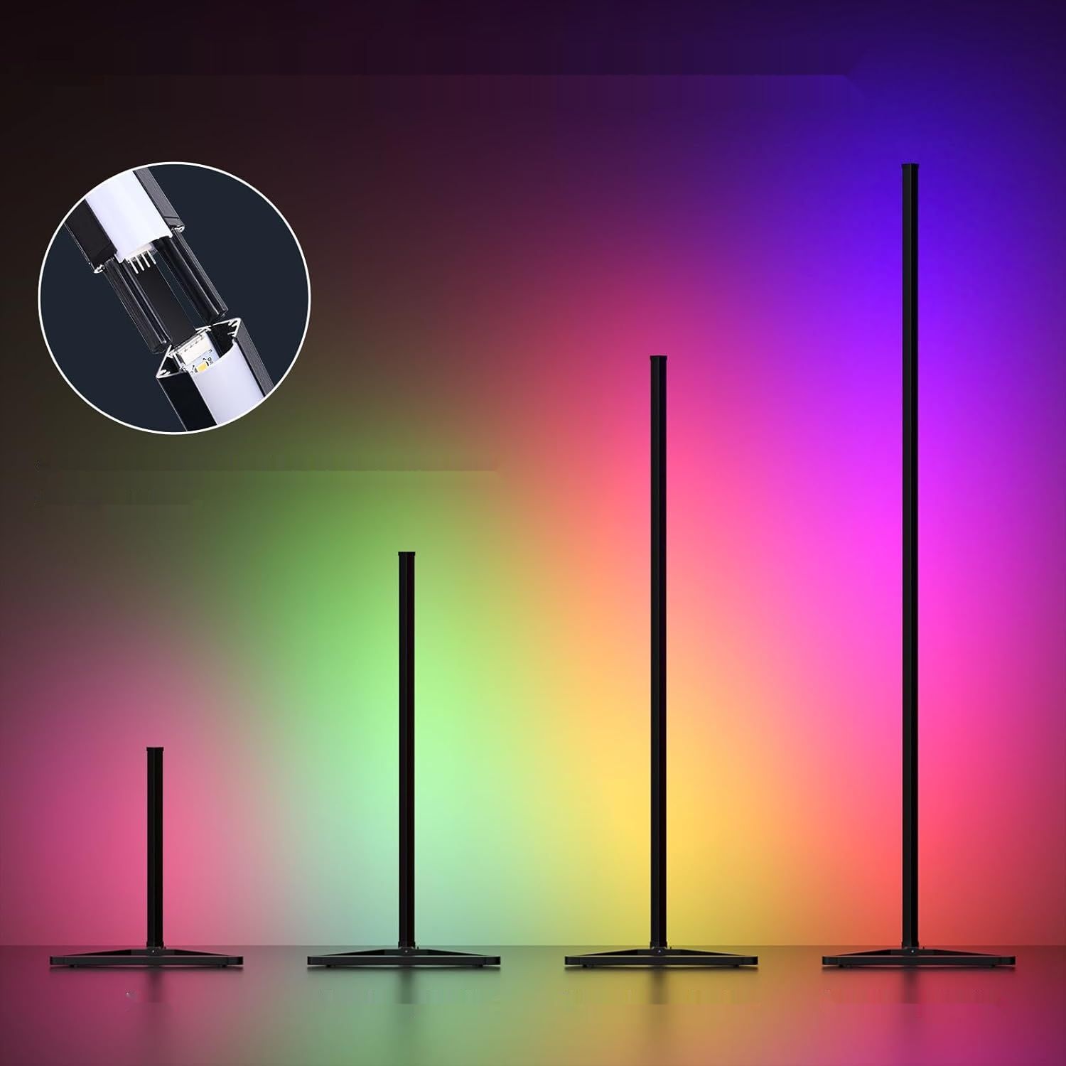 Lampa MIWATT LED 143 cm, RGB, z pilotem i aplikacją, ściemniana.