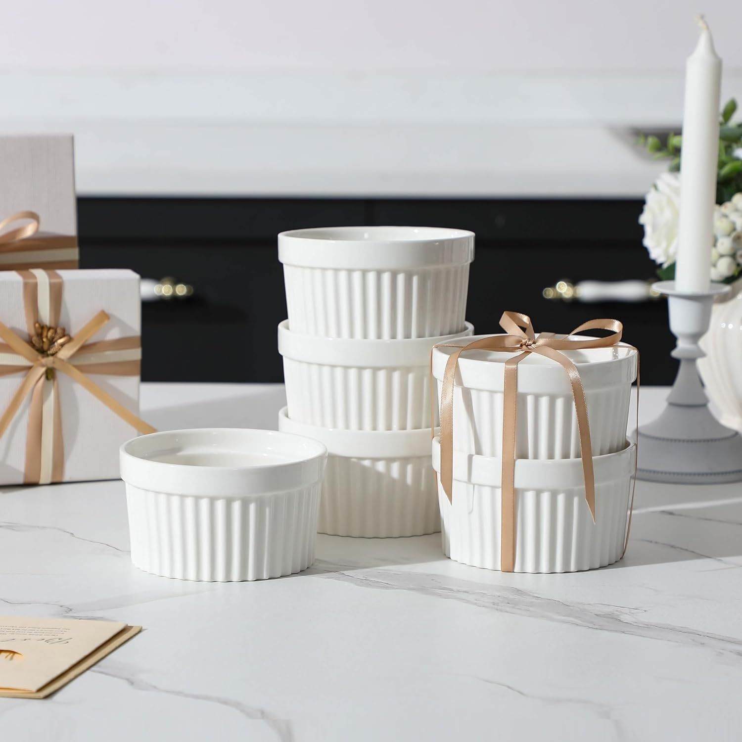 MALACASA Seria Ramekin zestaw 6 miseczek do sufletu 380 ml, białe