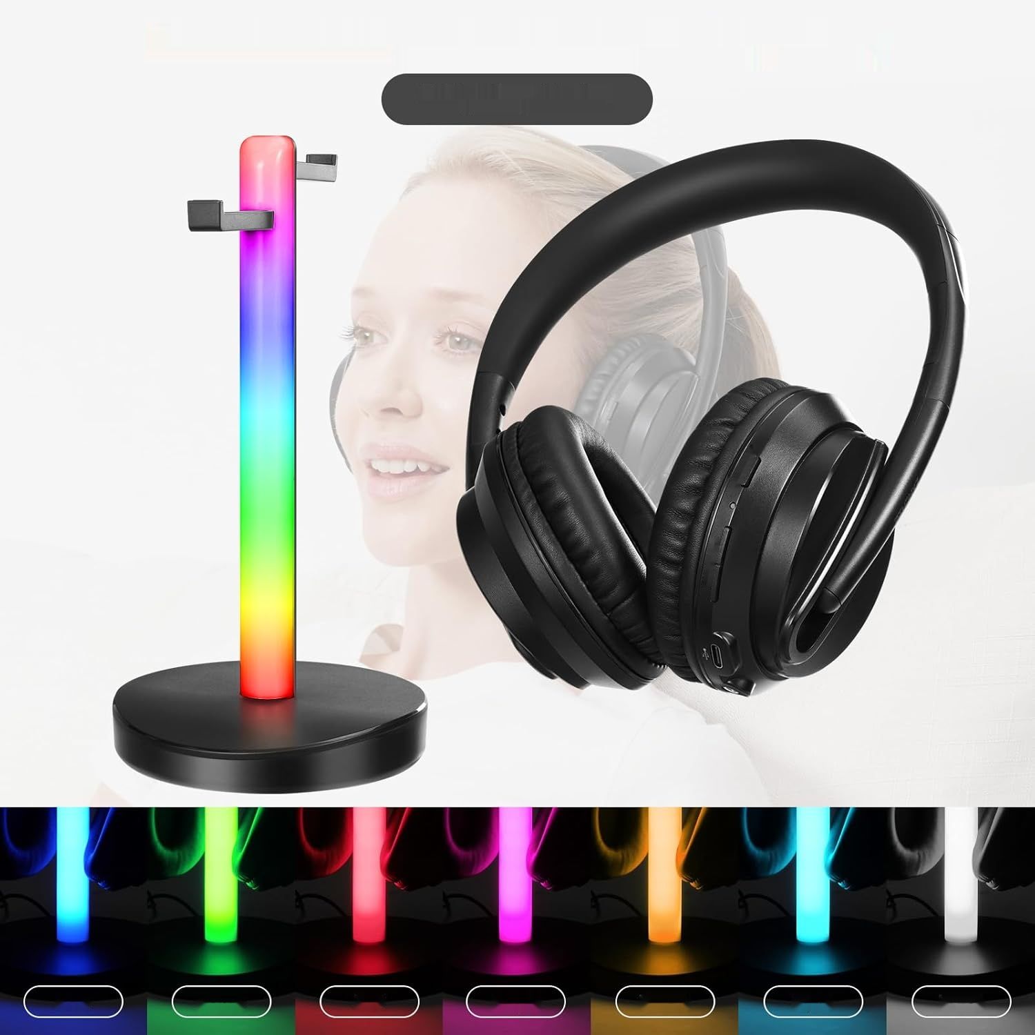 ZANCHIE słuchawki bezprzewodowe z nadajnikiem RF, zasięg 100 m, RGB.