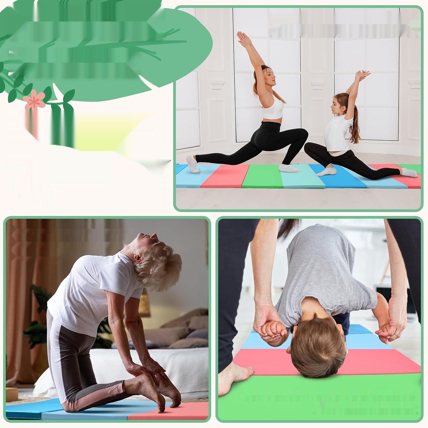 PhysKcal 195x75x3 cm składana mata podłogowa fitness z uchwytami