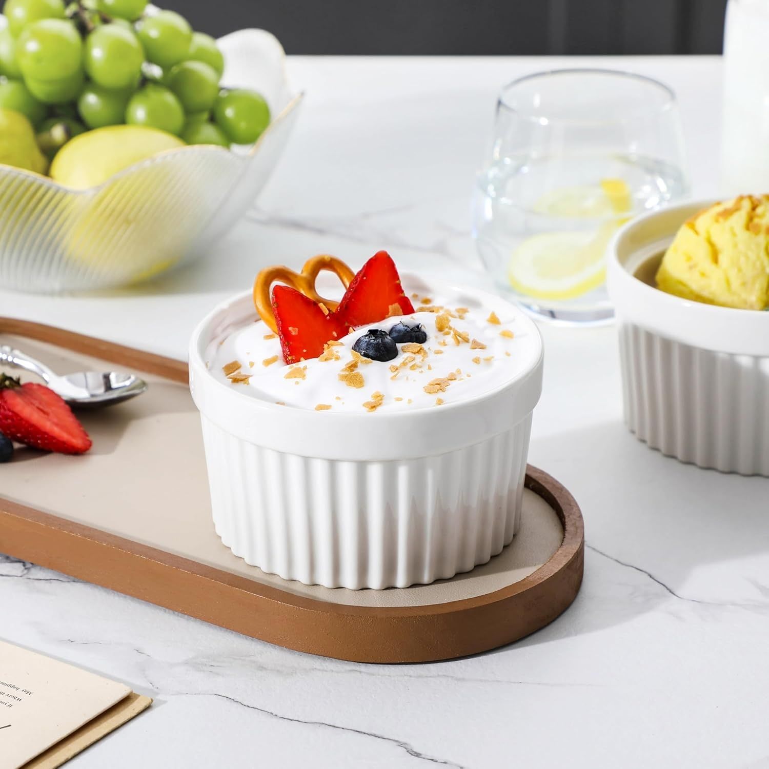 MALACASA Seria Ramekin zestaw 6 miseczek do sufletu 380 ml, białe