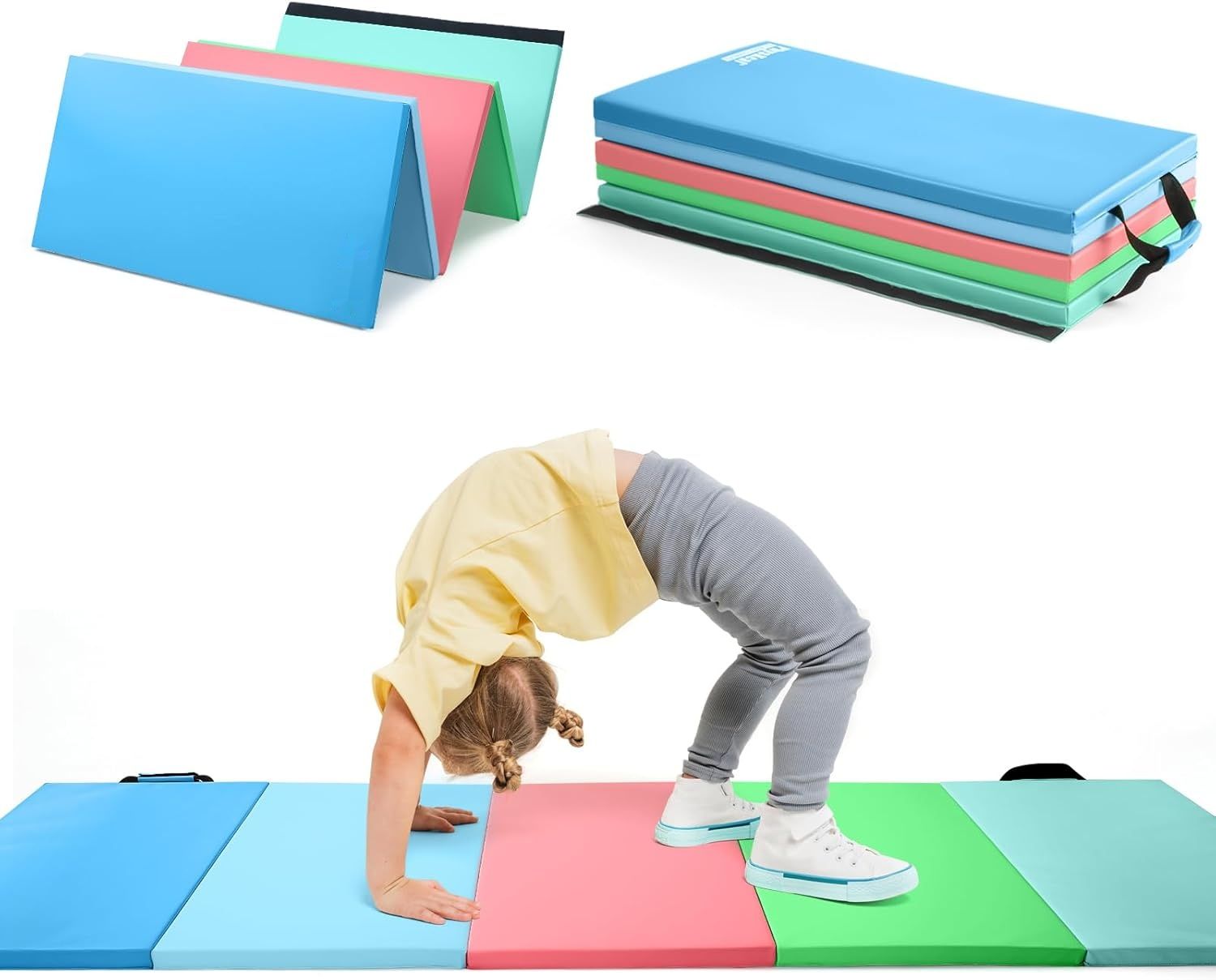 PhysKcal 195x75x3 cm składana mata podłogowa fitness z uchwytami