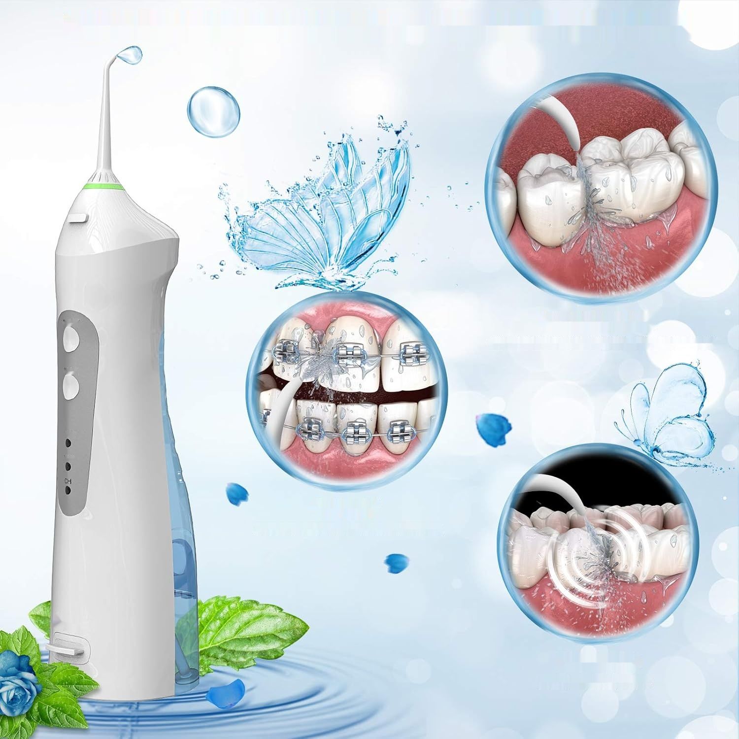 BONAI Irygator do Jamy Ustnej, 3 tryby, 6 dysz, Wodoodporny IPX7, 200 ml