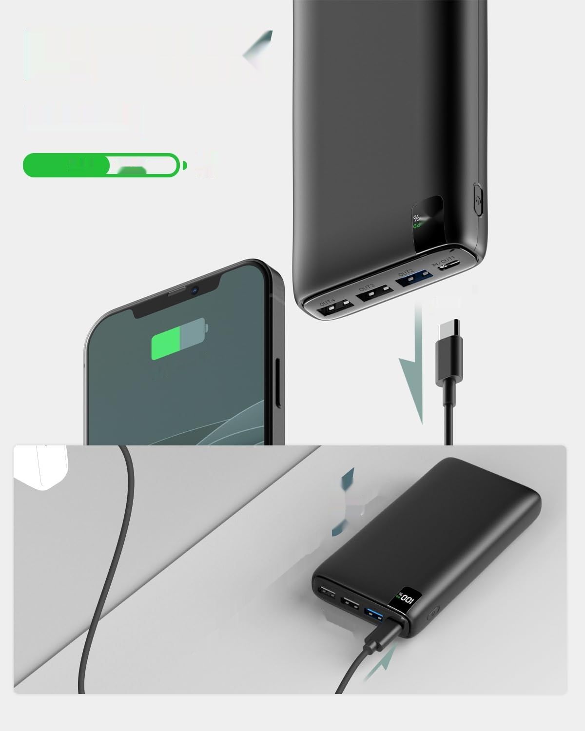 A Addtop Power Bank 26800 mAh, 22,5 W, USB-C, PD 20 W, 4 Porty.