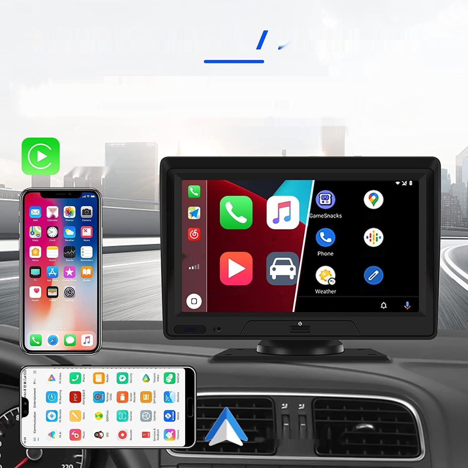 CAMECHO Carplay Bezprzewodowy Android 7&quot; LCD, DVR, kamera cofania, FM 7-32V