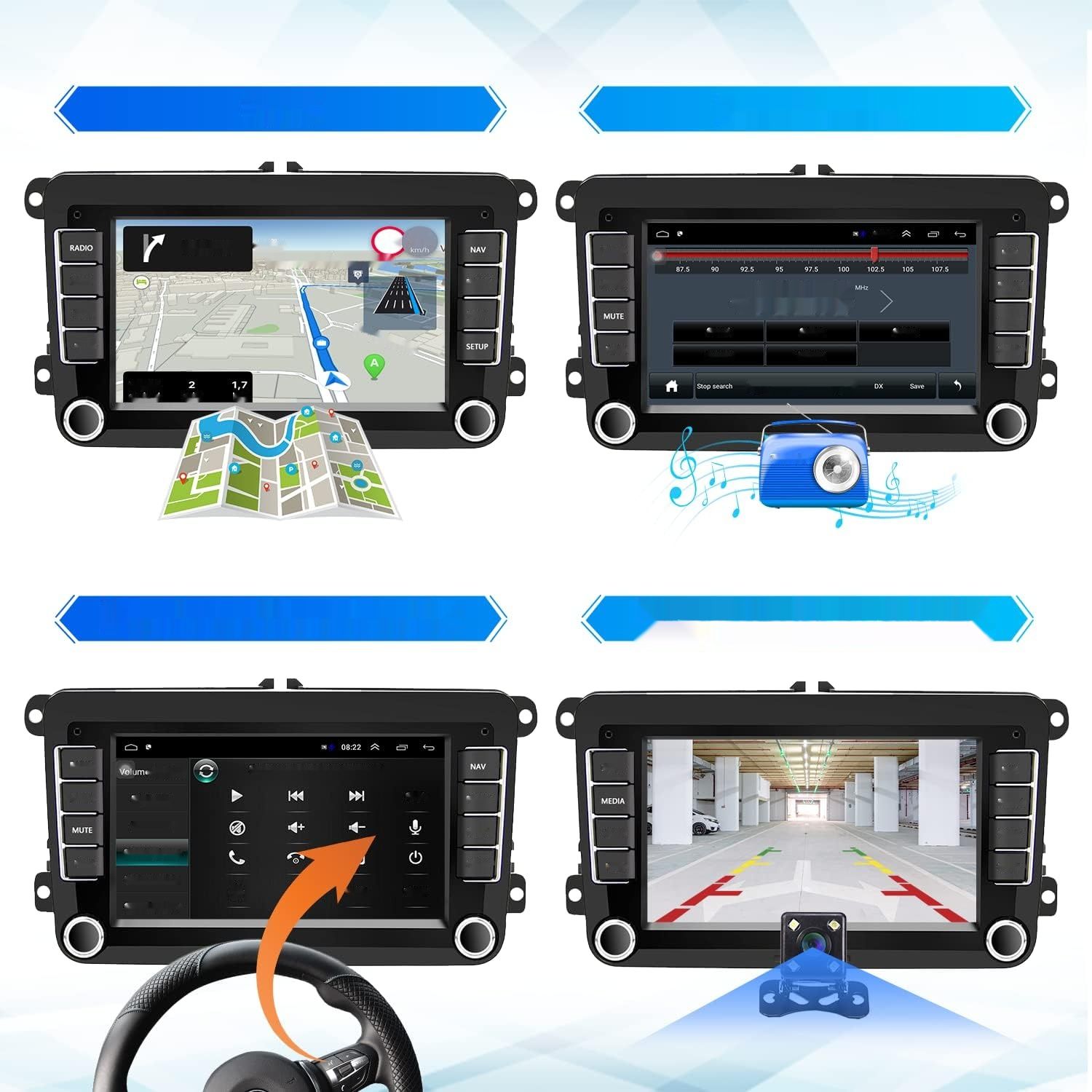 CAMECHO Radio Samochodowe VW Golf 5 6 Skoda Polo, 7&quot; Ekran, WiFi, USB