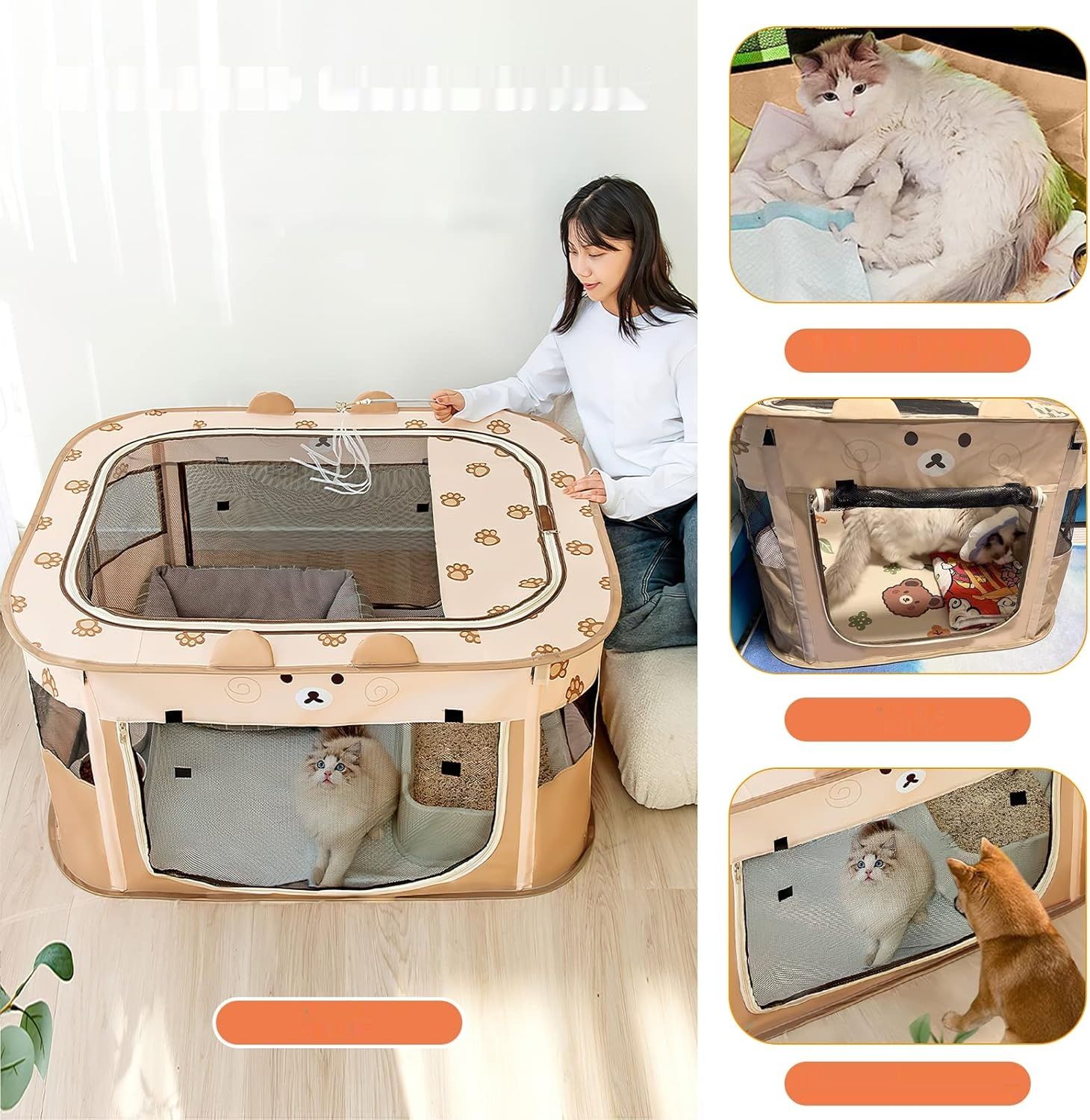 ALLSOPETS Składana Budka dla Zwierząt XL (Brązowy Niedźwiedź)