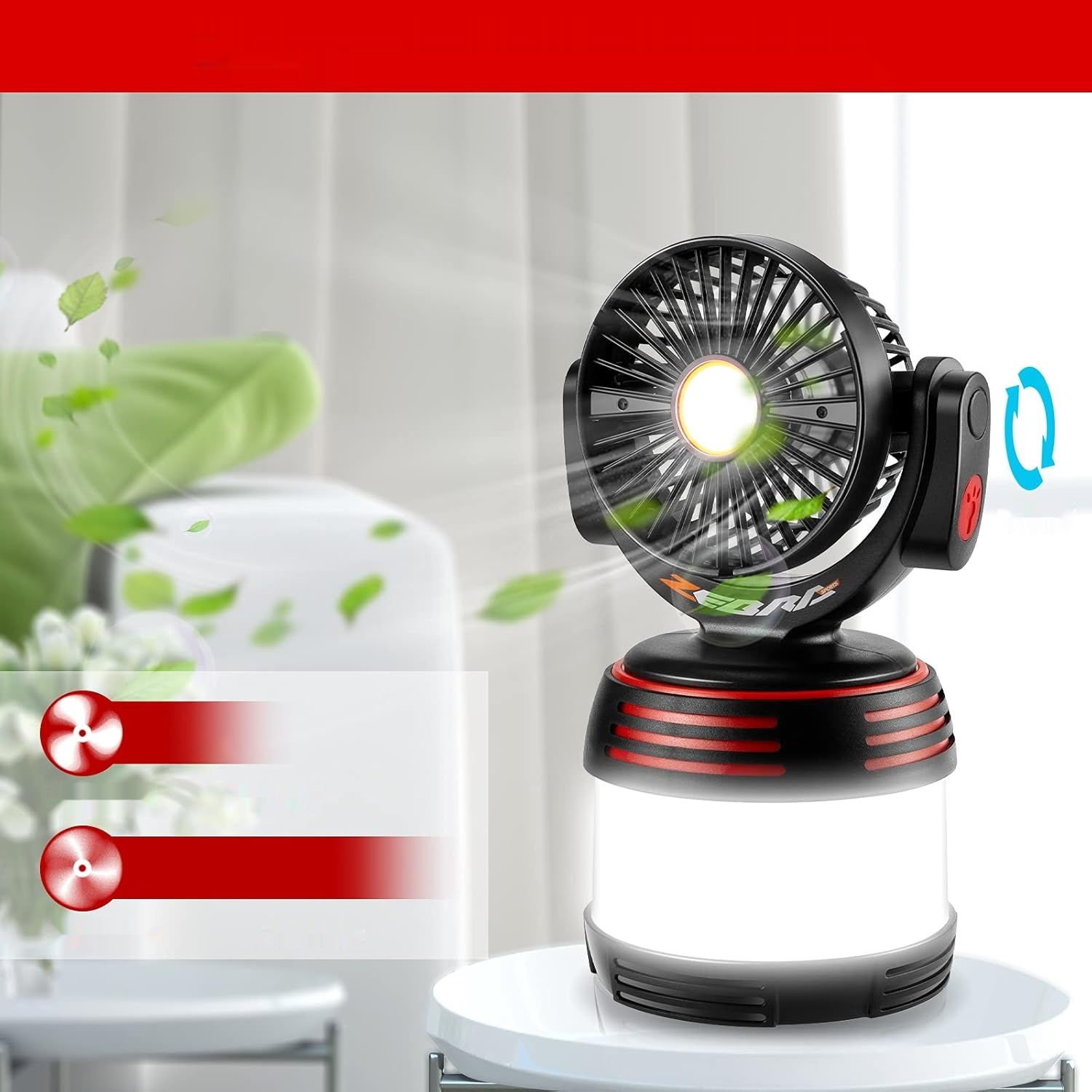 BUCASA LED lampa kempingowa 3-w-1 z power bankiem 8000 mAh i wentylatorem