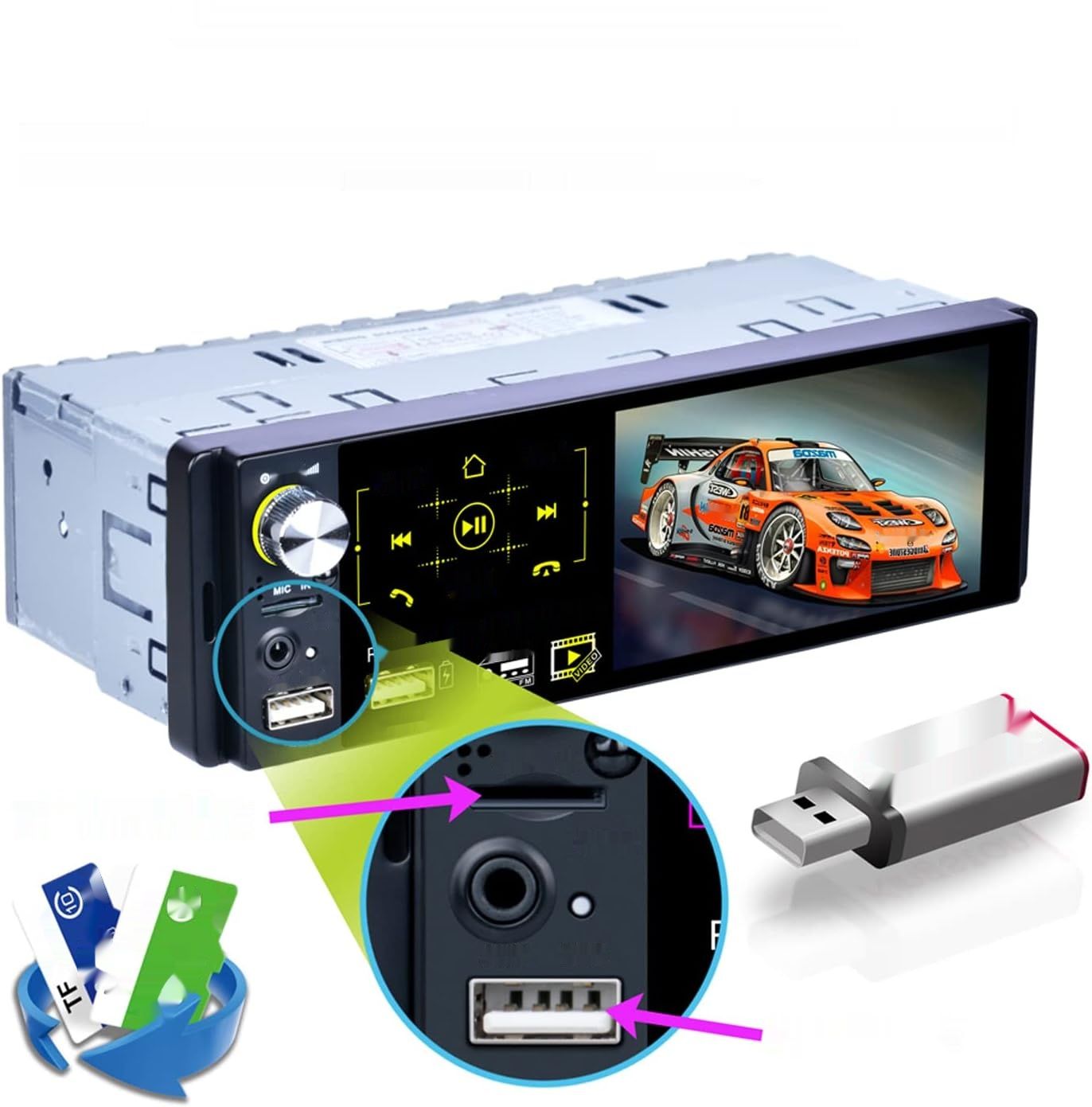 Radio Camecho Bluetooth z 4&quot; ekranem, RDS, FM/AM, 2xUSB, AUX, SD, kamera.