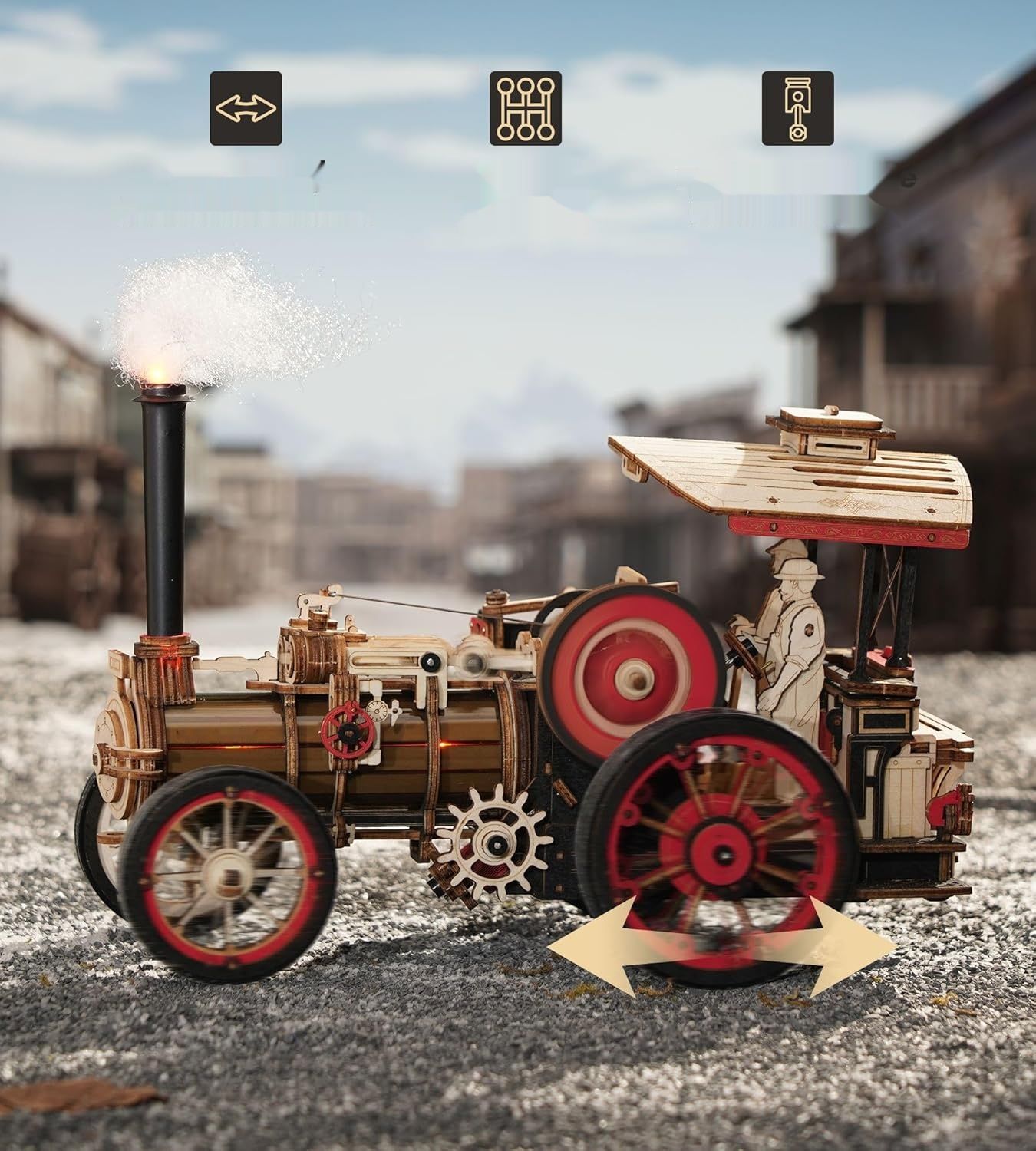 ROKR 3D Drewniana Układanka Model Klasyczny Samochód Traktor Lokomotywa