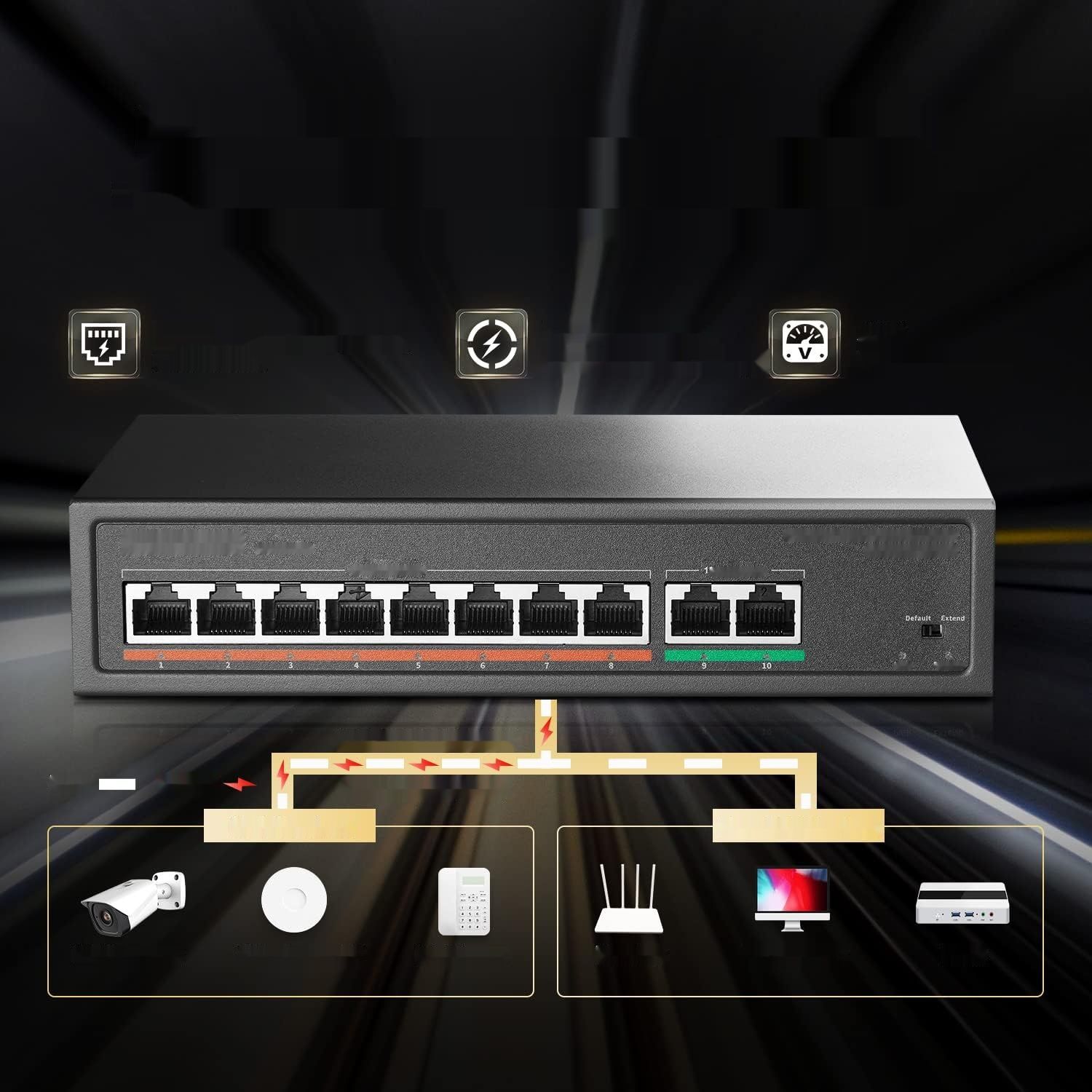 MokerLink 8-portowy przełącznik PoE, PoE Plus 802.3af/at, 120W, Plug &amp; Play
