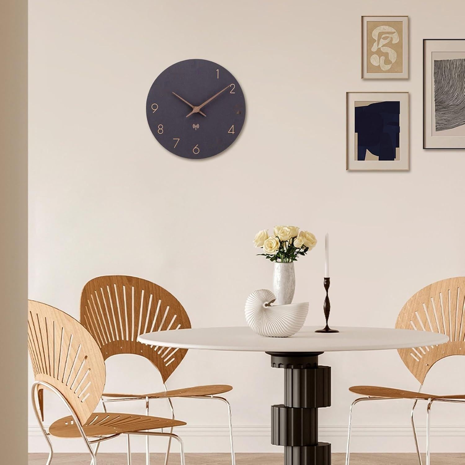 Zegar ścienny ACCSHINE: stylowy, radiowy, 30cm, bezgłośny, czarny, MDF.