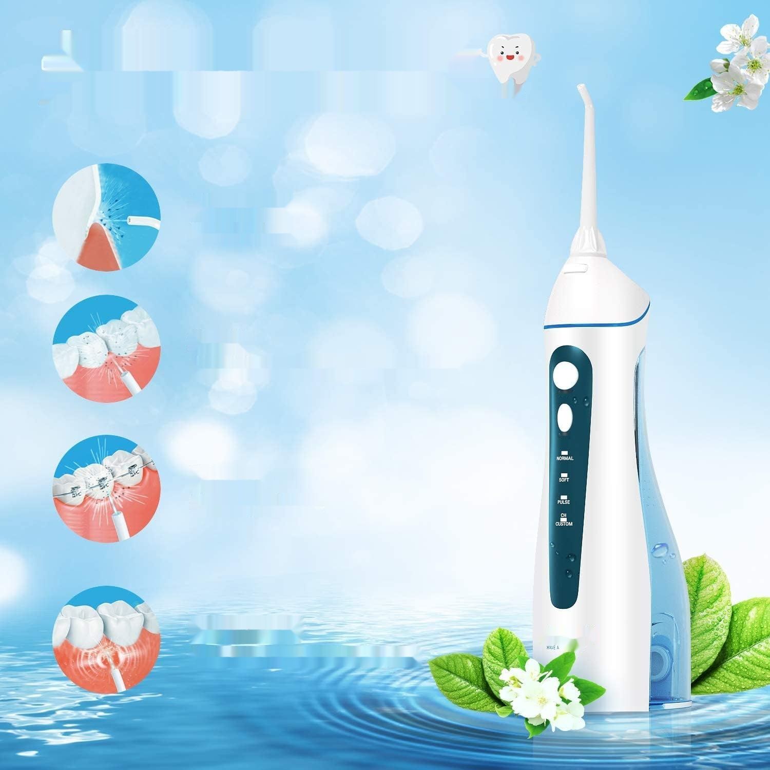 Przenośny irygator doustny IPX7, 5 dysz, 4 tryby, USB, 21 dni, 200 ml.