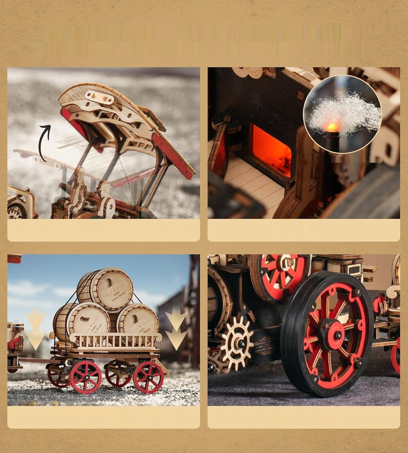 ROKR 3D Drewniana Układanka Model Klasyczny Samochód Traktor Lokomotywa