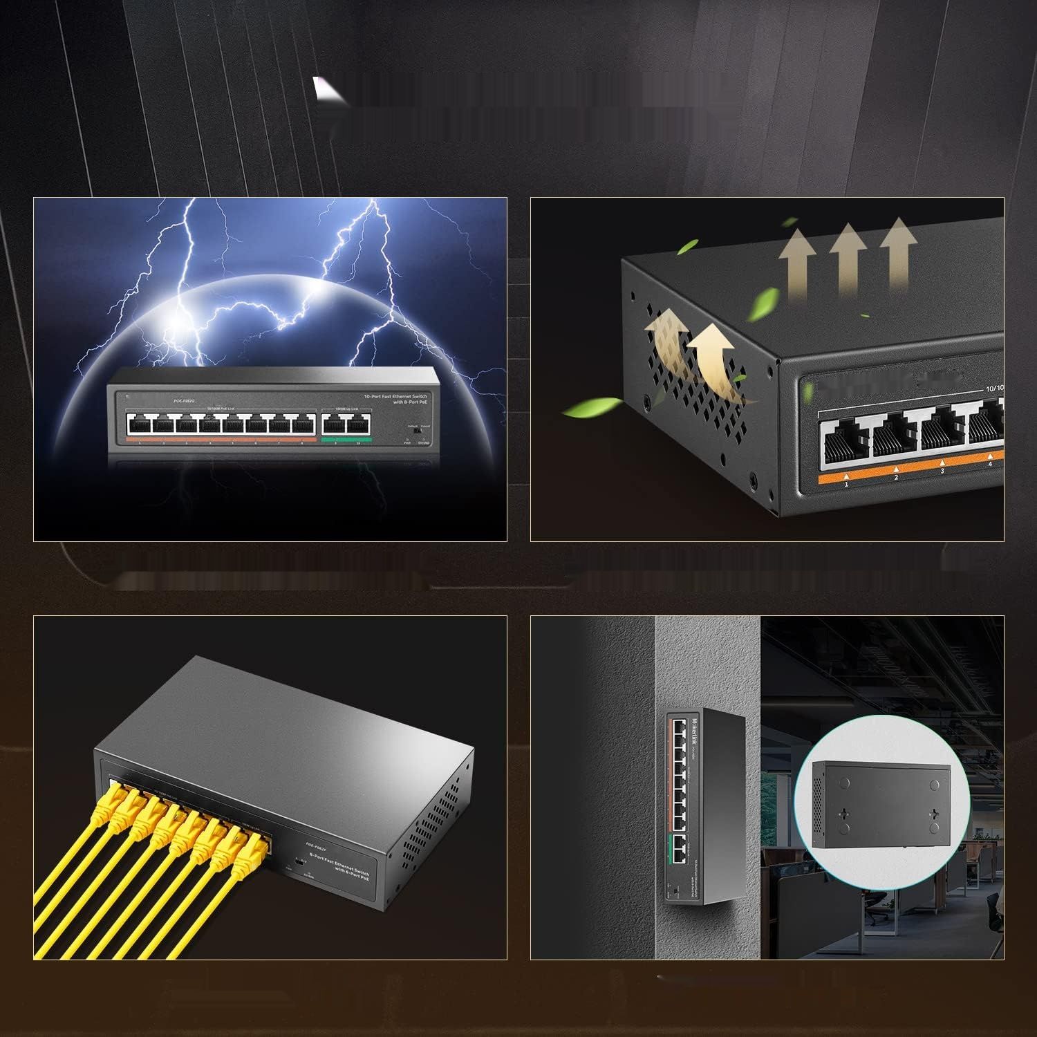 MokerLink 8-portowy przełącznik PoE, PoE Plus 802.3af/at, 120W, Plug &amp; Play