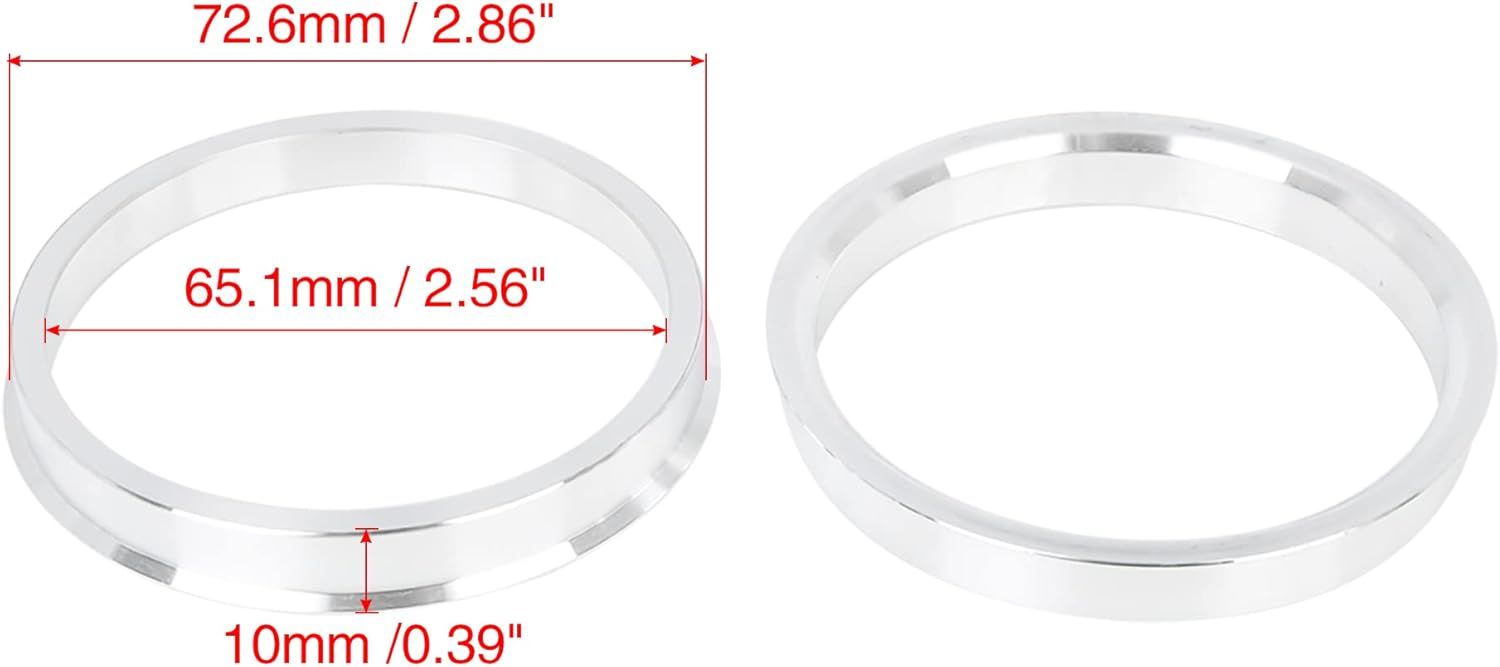 X AUTOHAUX Zestaw 4 Pierścieni Centrujących 72.6 - 65.1 mm, Srebrny Odcień