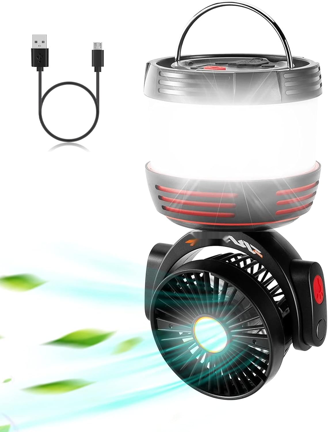 BUCASA LED lampa kempingowa 3-w-1 z power bankiem 8000 mAh i wentylatorem