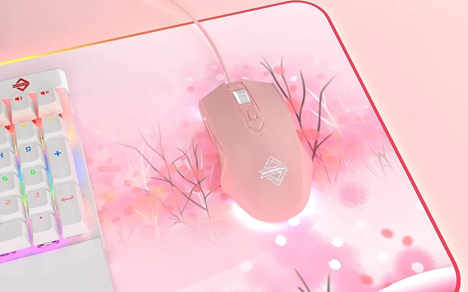 Mysz RGB LexonElec 7 przycisków 2500 DPI LED USB dla graczy - Różowy