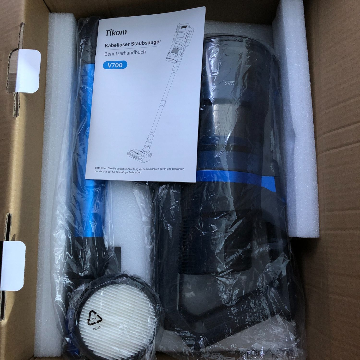 Tikom V700 Odkurzacz 450 W, 33000 Pa, 40 min, 6-w-1, pojemnik 1,3 L, niebieski