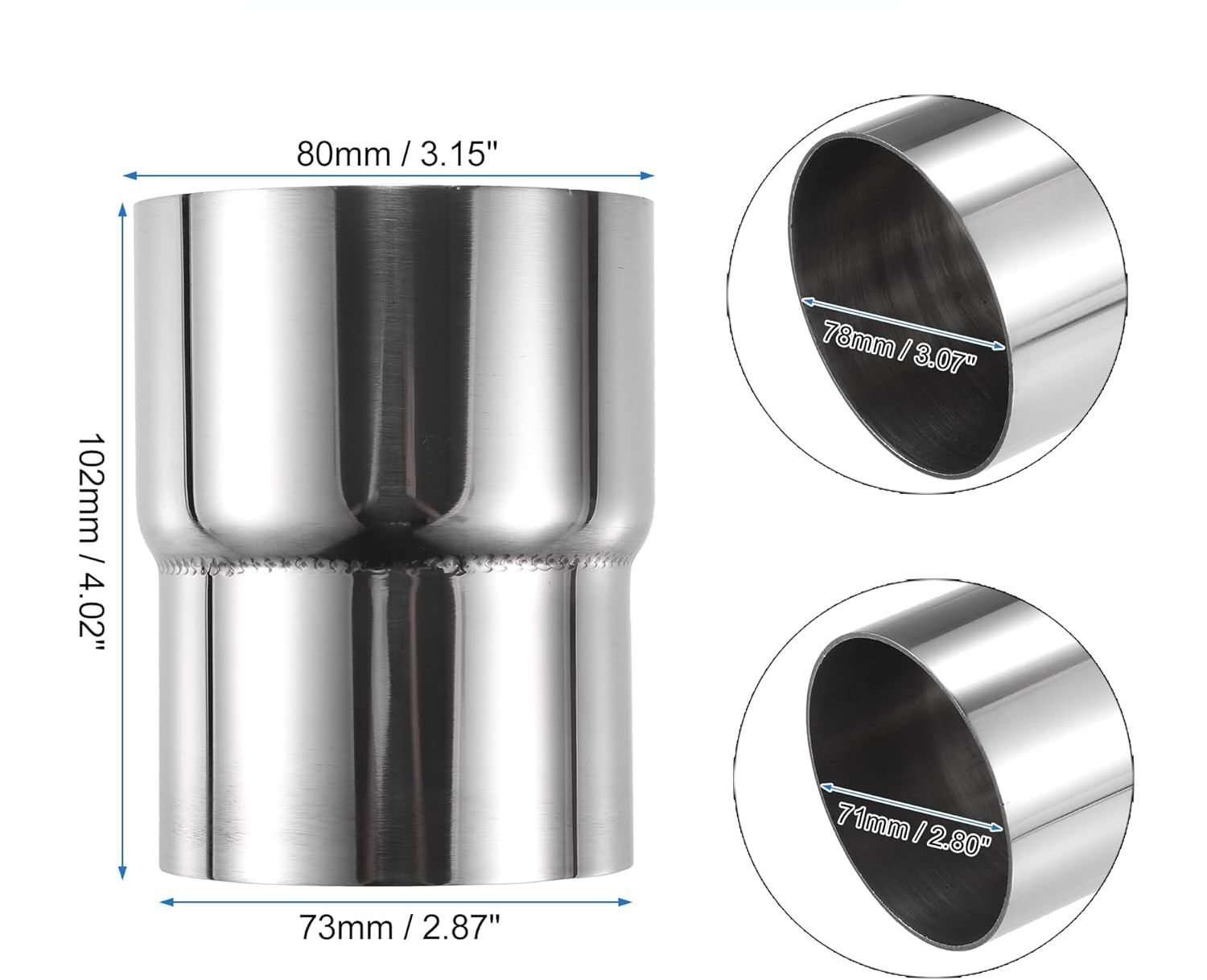 ABSOPRO Adapter do rury wydechowej, złączka redukcyjna 2,78&quot;-3&quot; śred. wewn.