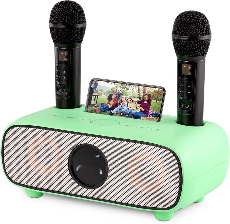 Maszyna Karaoke, Bluetooth Zestaw Karaoke z 2 Mikrofonami (zielony)