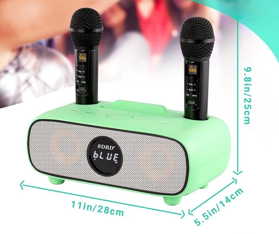 Maszyna Karaoke, Bluetooth Zestaw Karaoke z 2 Mikrofonami (zielony)
