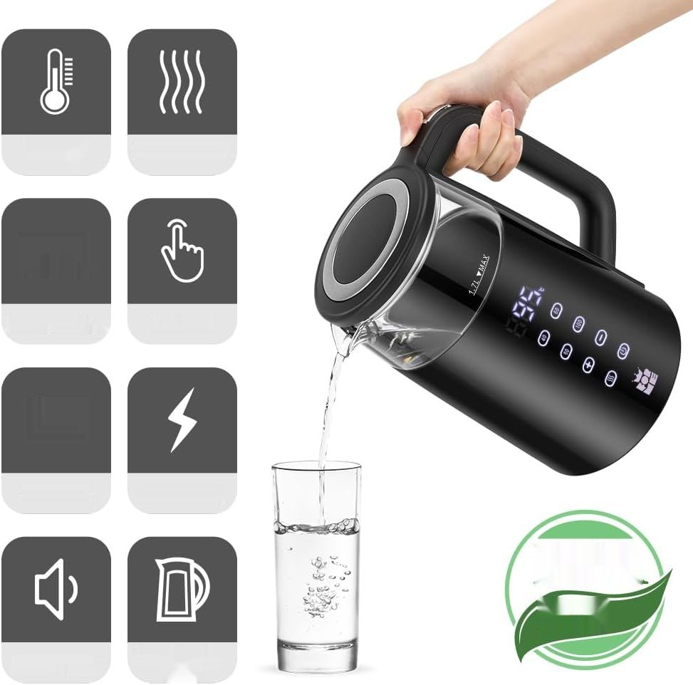 ForMe Szklany Czajnik 1,7L LED Wyświetlacz Temperatura 40-100°C BPA