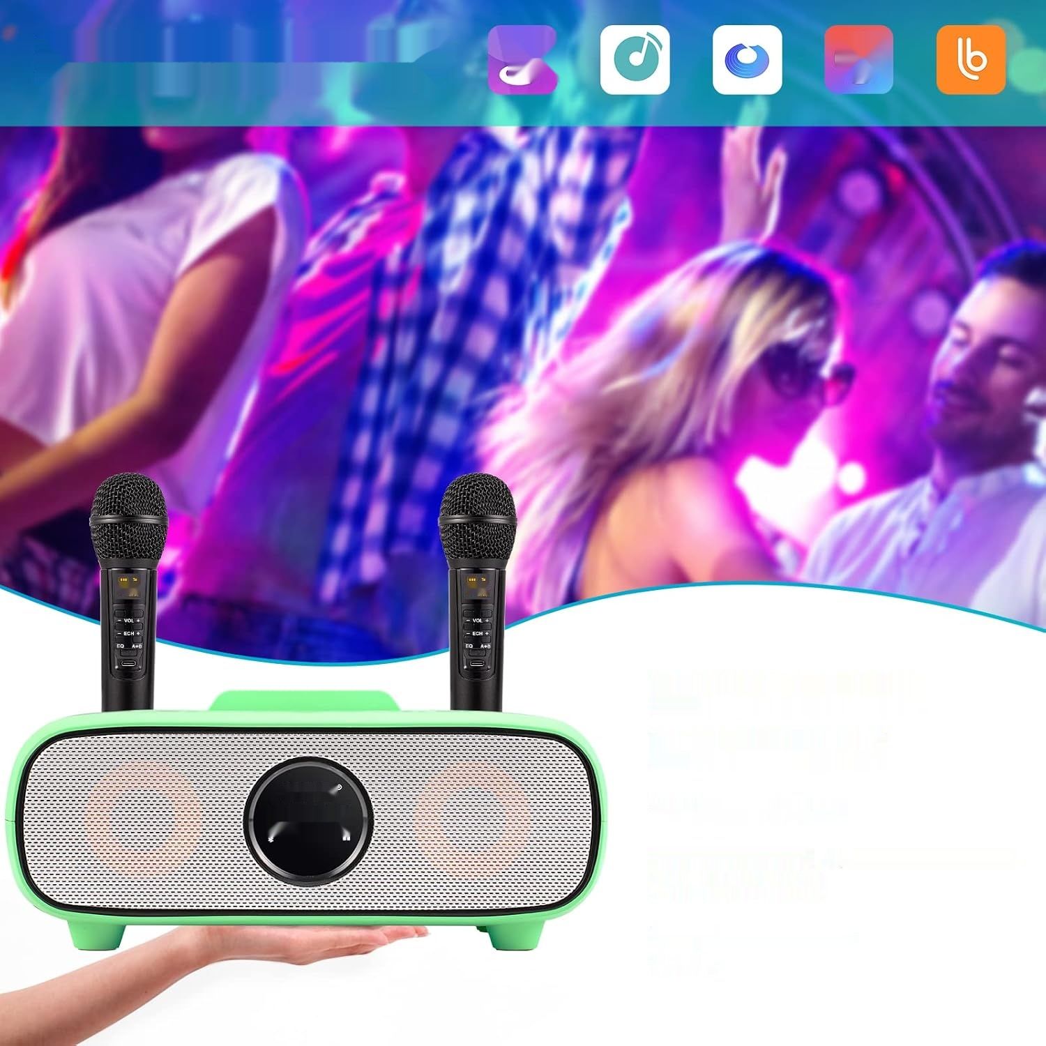 Maszyna Karaoke, Bluetooth Zestaw Karaoke z 2 Mikrofonami (zielony)