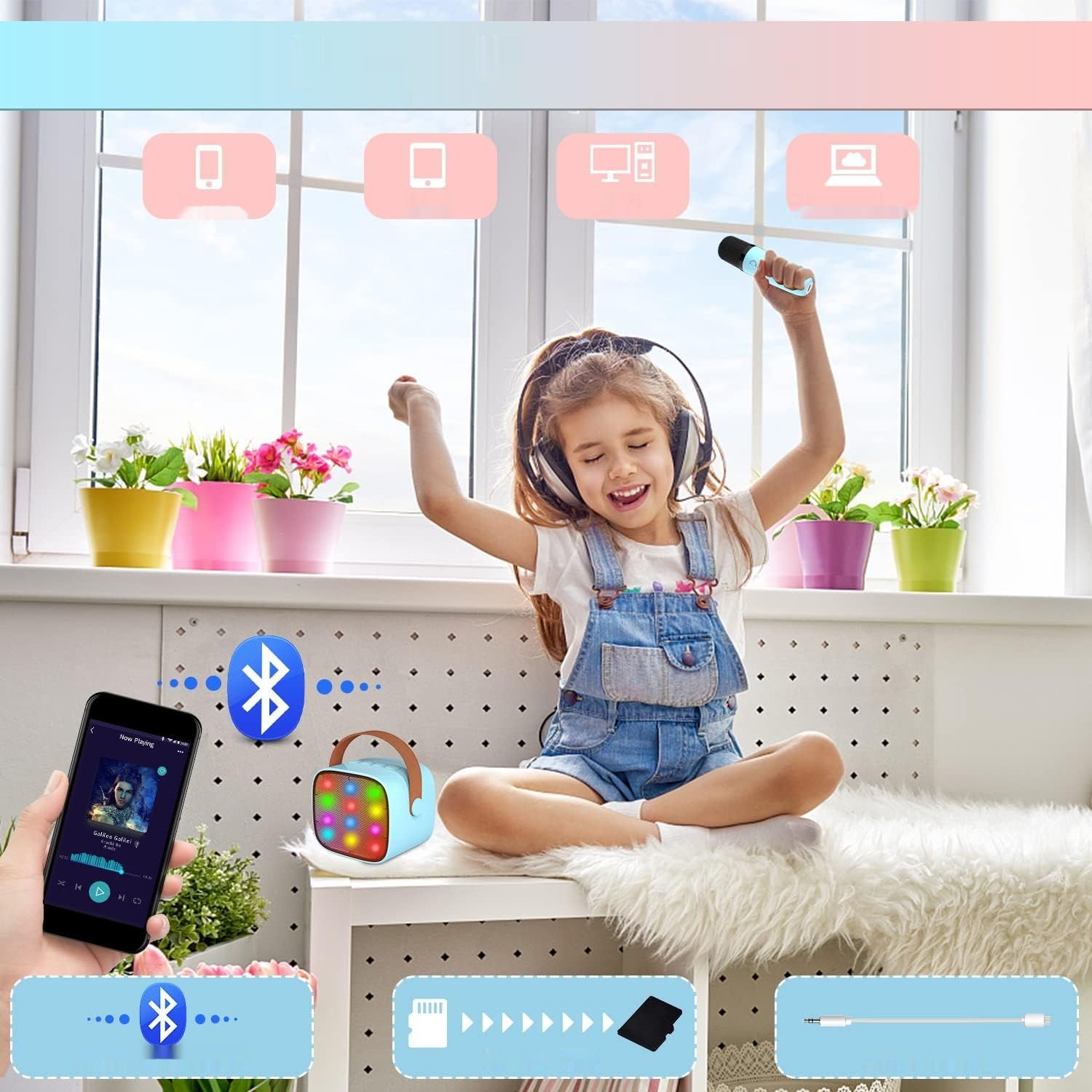 Wowstar Maszyna do karaoke dla dzieci, przenośny głośnik Bluetooth.