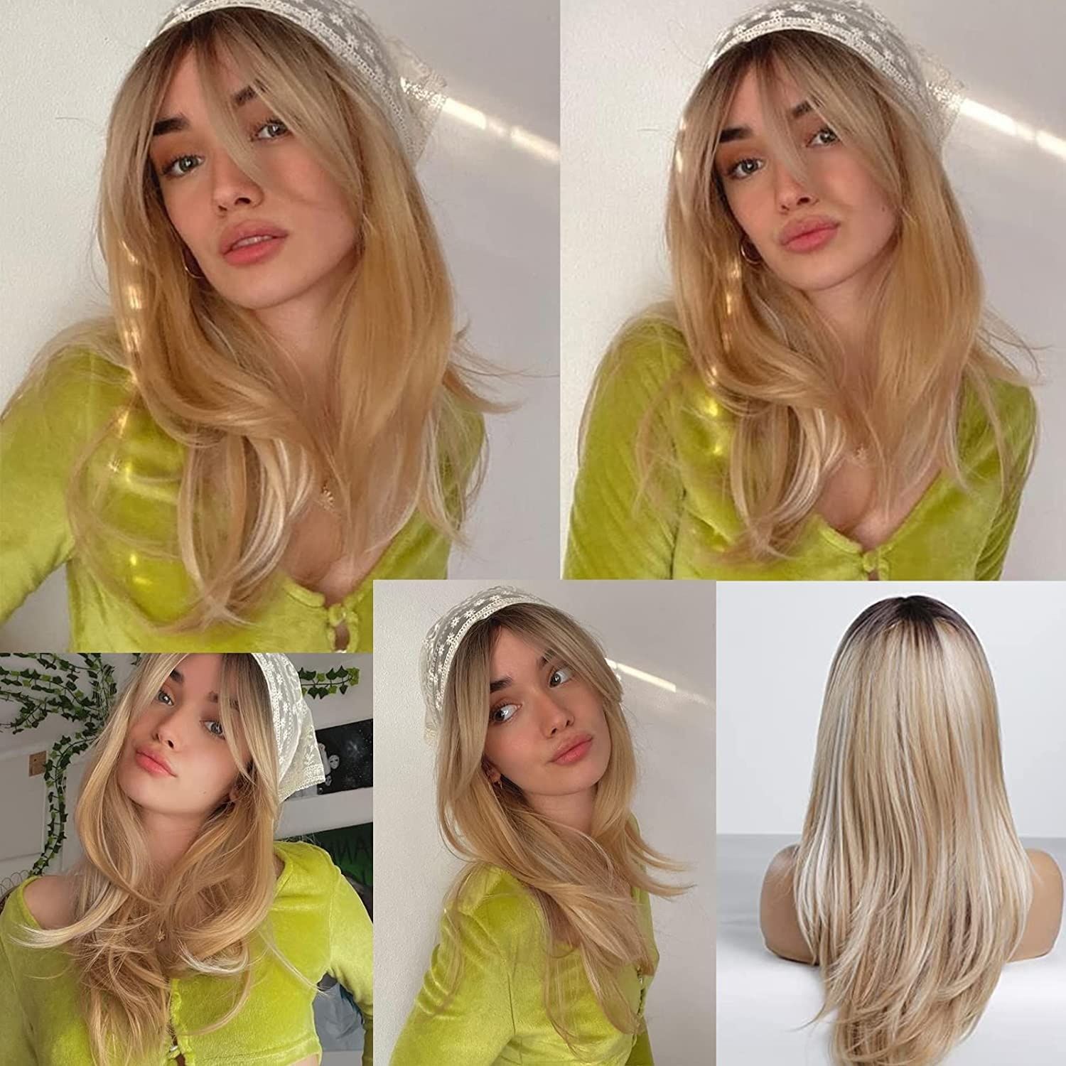 EMMOR Ombre Blond Peruki dla Kobiet Długie Kręcone Syntetyczne