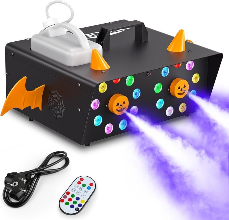 Maszyna do dymu DELIBANG 1500W, 18 LED RGB, pilot, idealna na imprezy.