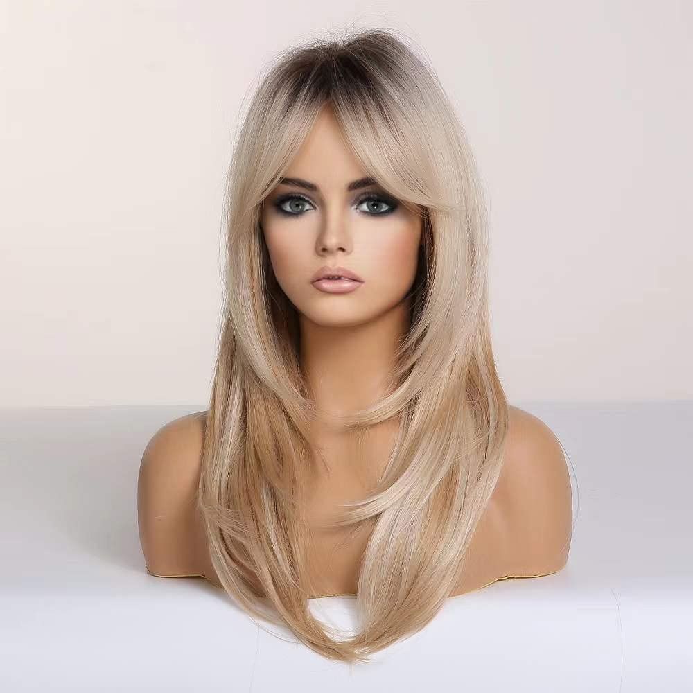 EMMOR Ombre Blond Peruki dla Kobiet Długie Kręcone Syntetyczne