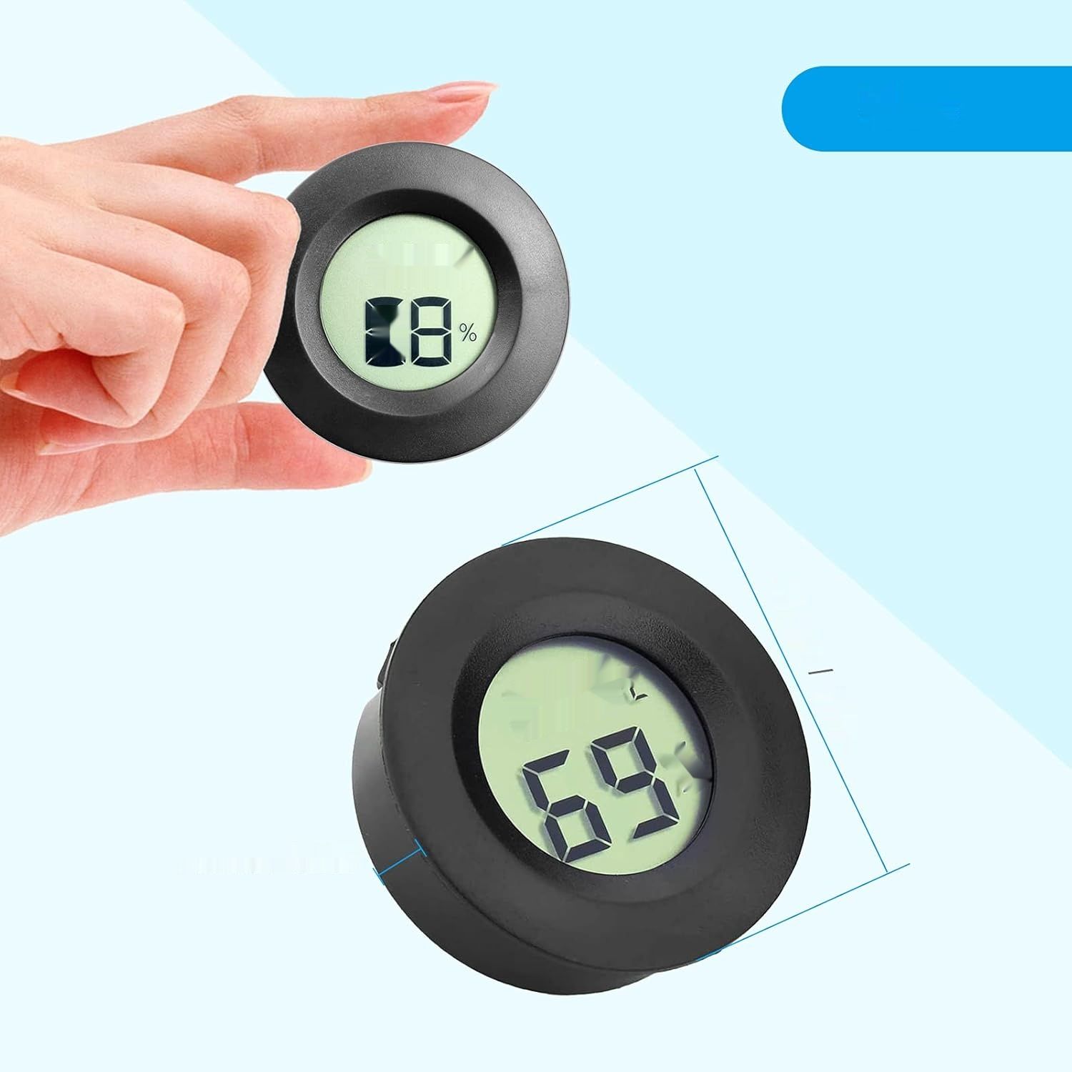DIFCUL 3x Mini LCD Termometr do Humiadorów Inkubatorów (3 szt.) Czarny