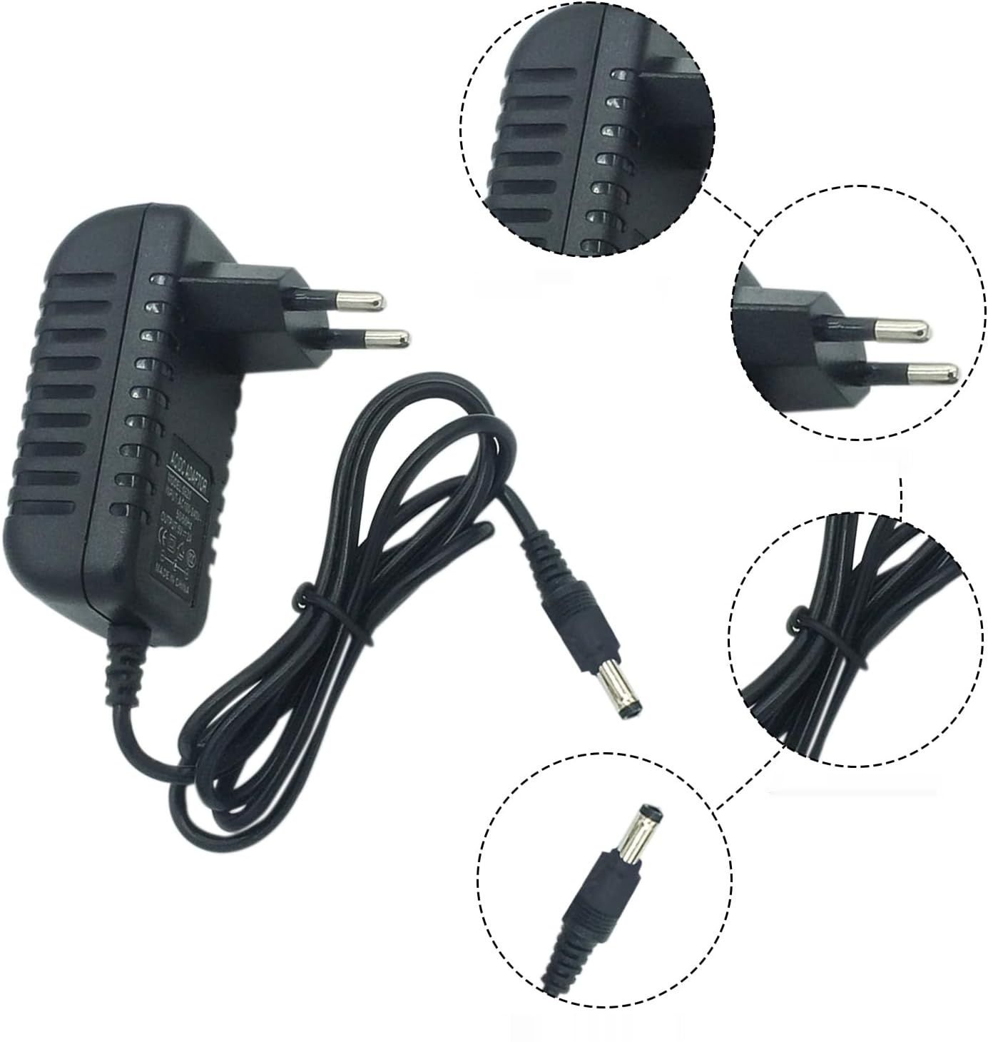Ładowarka Zasilacz 12V 1A DC, wtyczka EU, czarny, do aut elektrycznych.