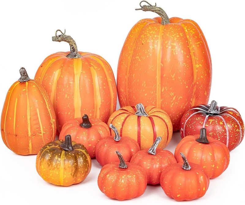 Cymax Sztuczna dekoracja dyni, 12 sztuk, różne rozmiary