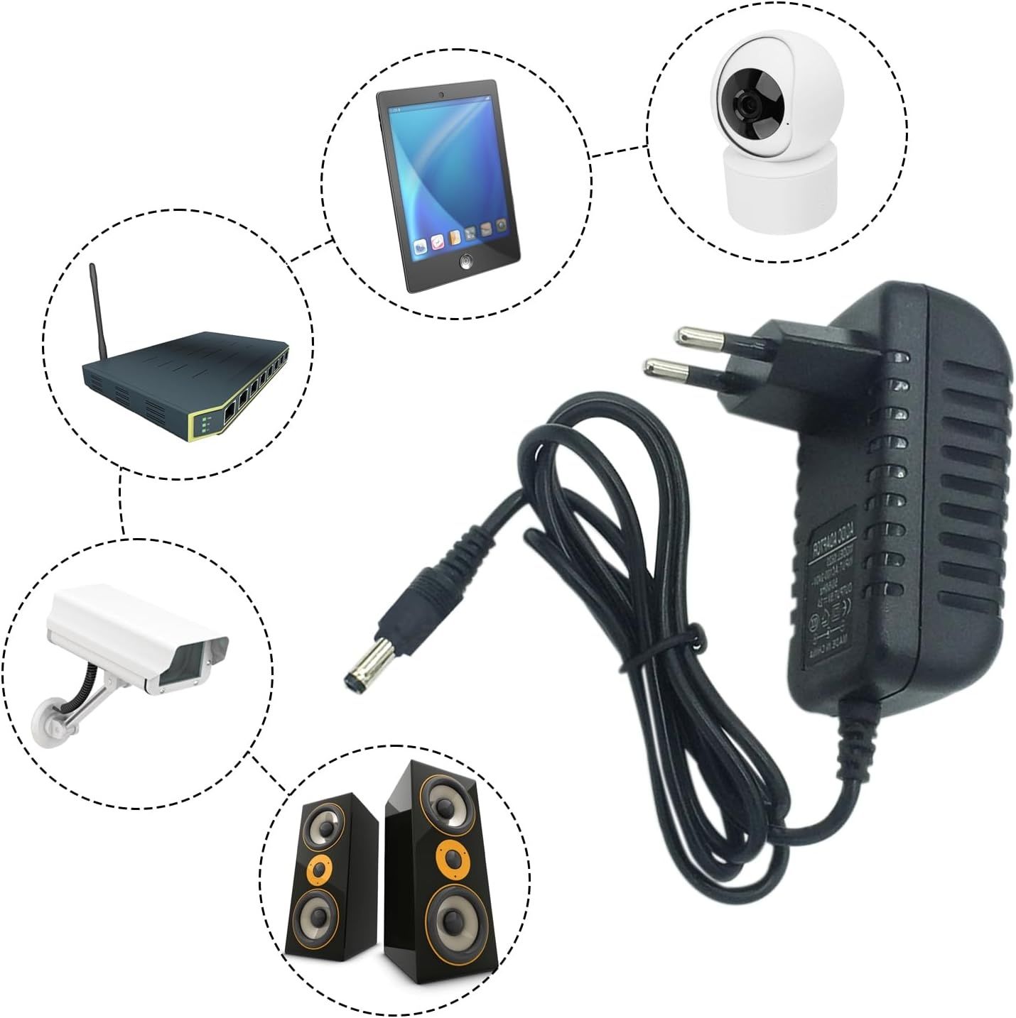 Ładowarka Zasilacz 12V 1A DC, wtyczka EU, czarny, do aut elektrycznych.